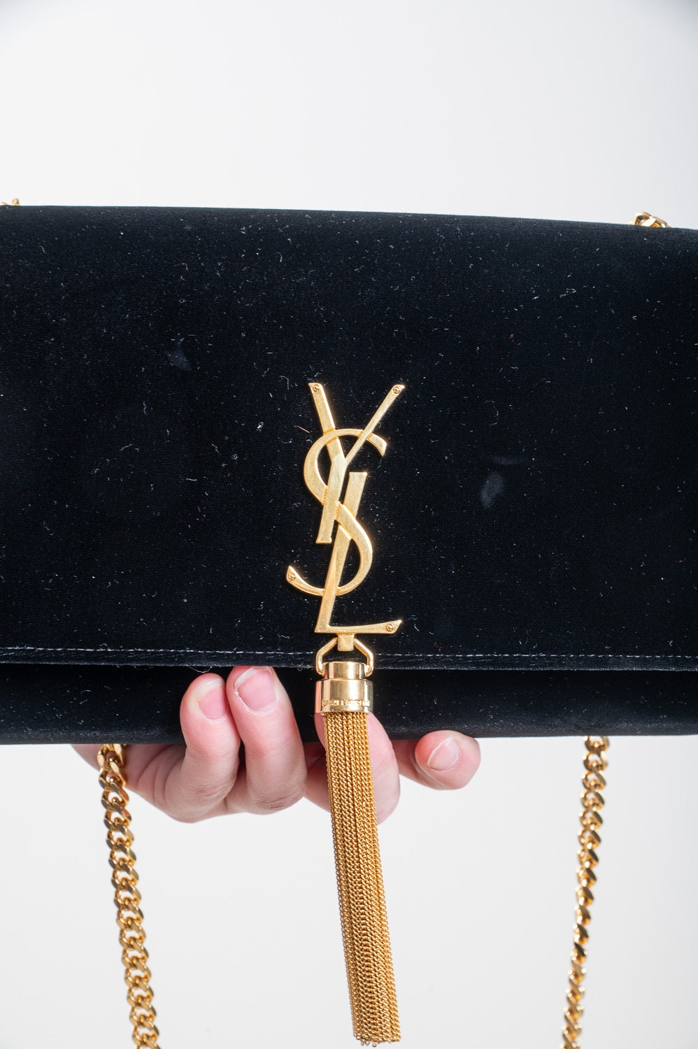 Black Velvet Small Monogram Kate Tassel Shoulder Bag