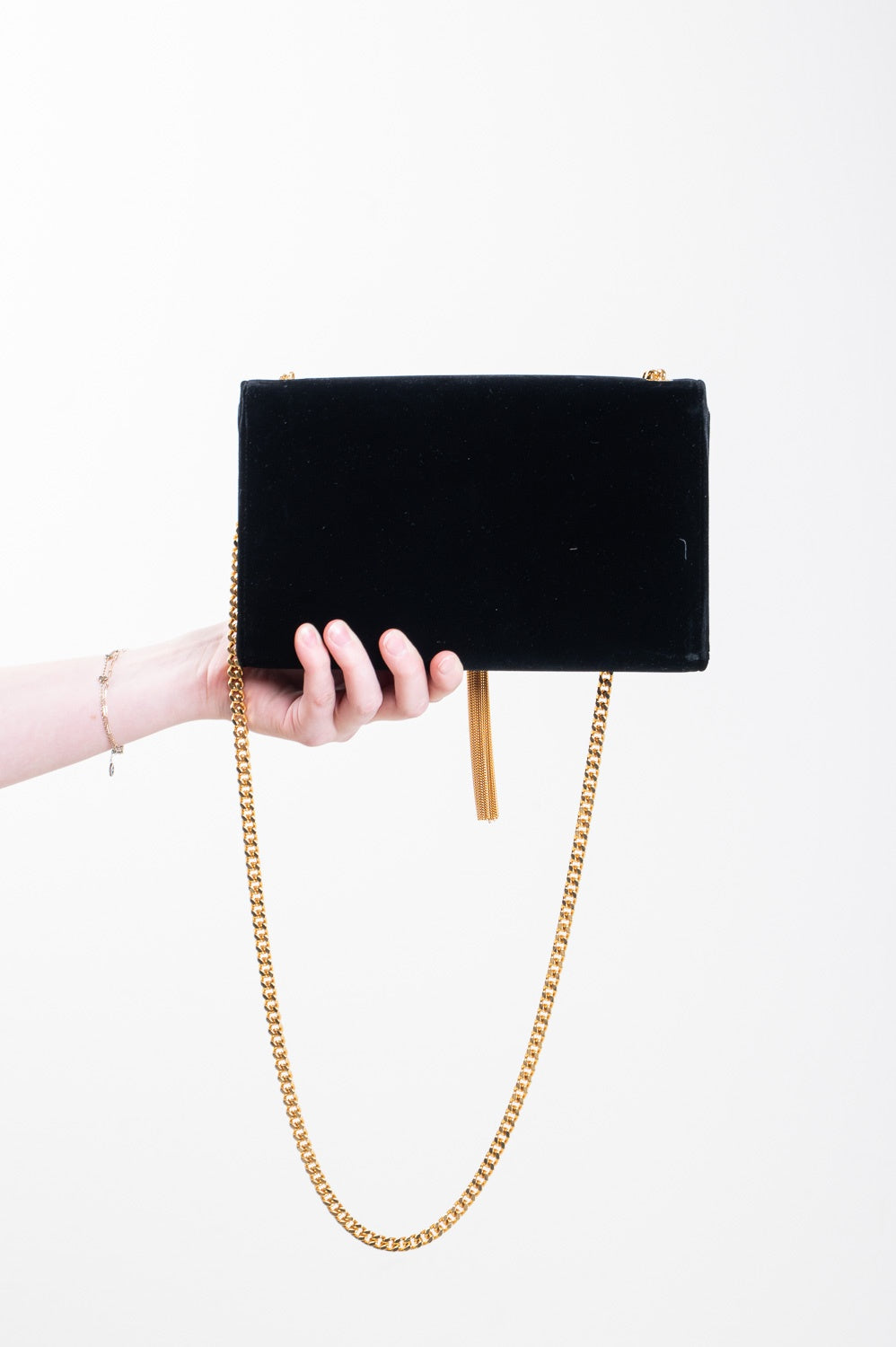 Black Velvet Small Monogram Kate Tassel Shoulder Bag