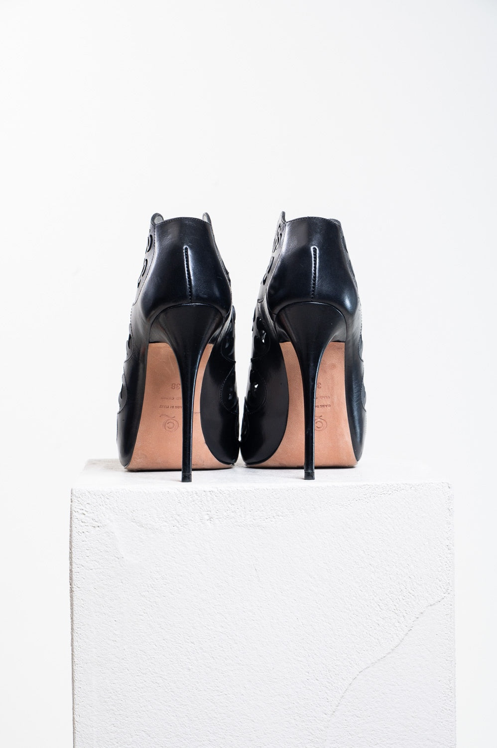 Black Lazer Cut High Heel Sandal