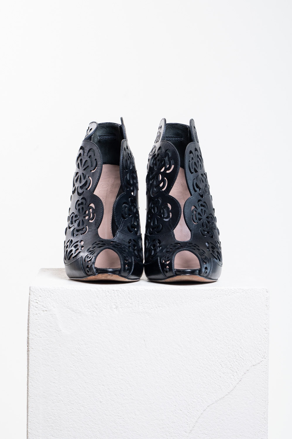 Black Lazer Cut High Heel Sandal