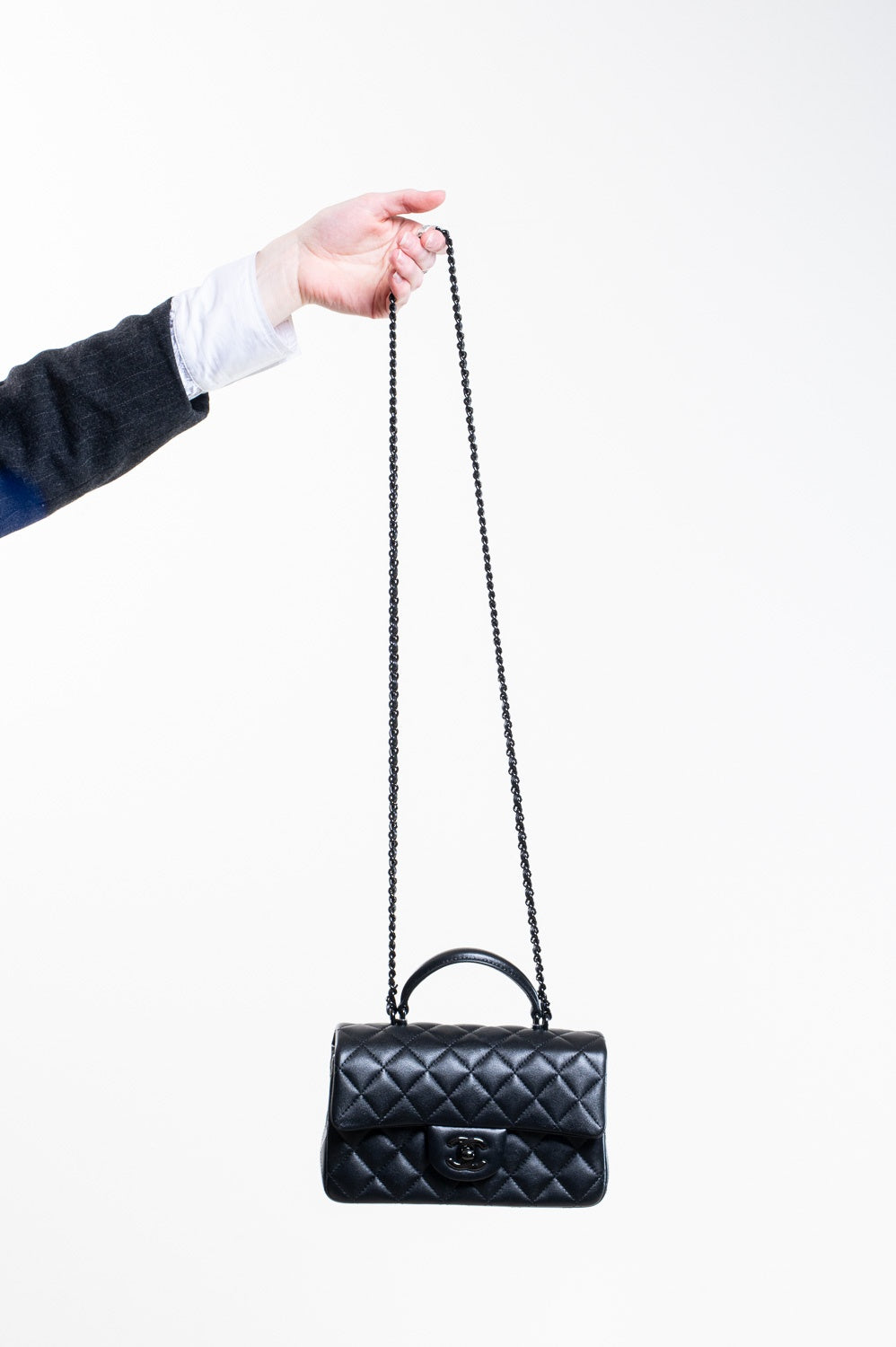 So Black Mini Top Handle Flap Quilted Bag