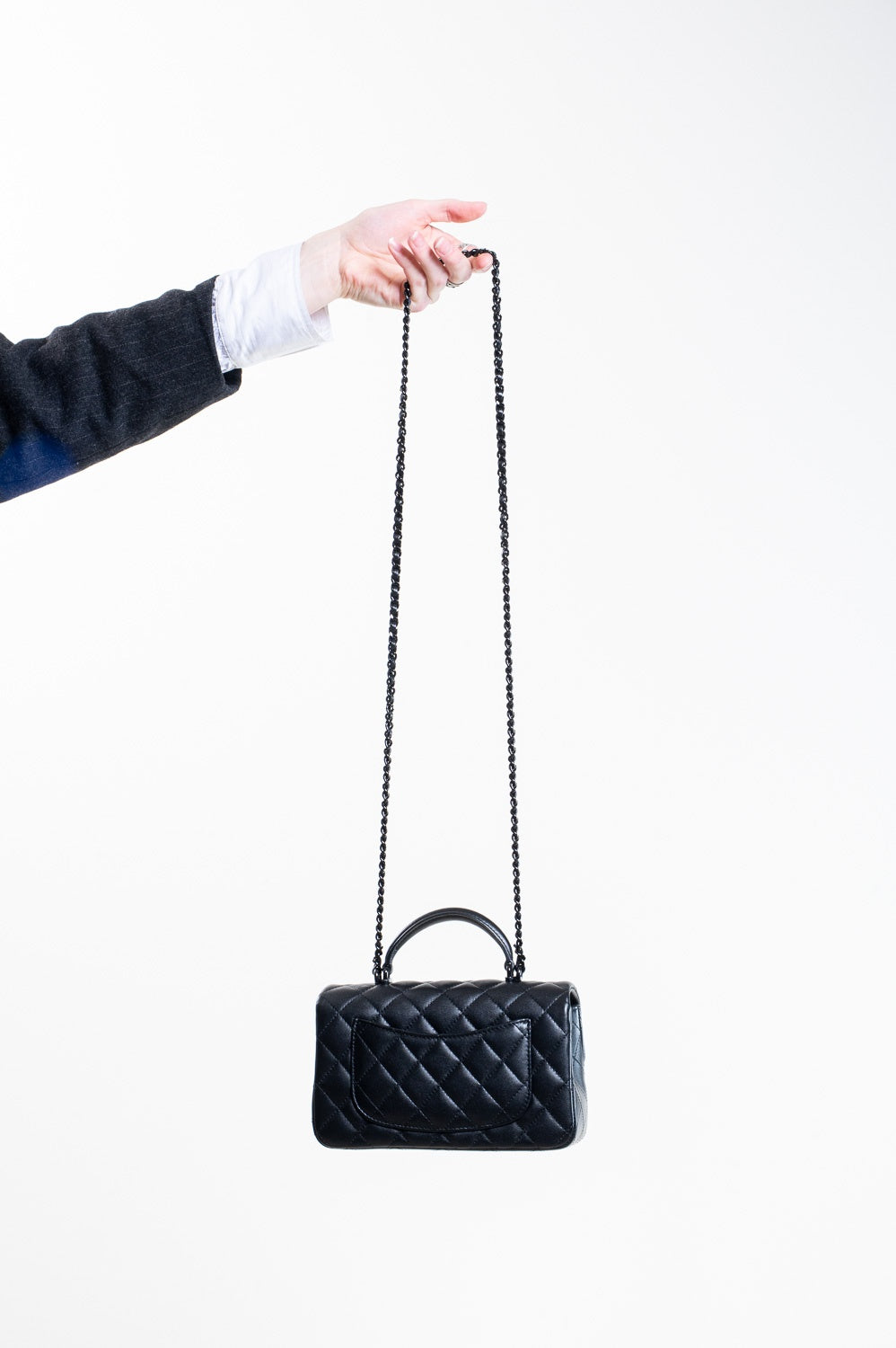So Black Mini Top Handle Flap Quilted Bag