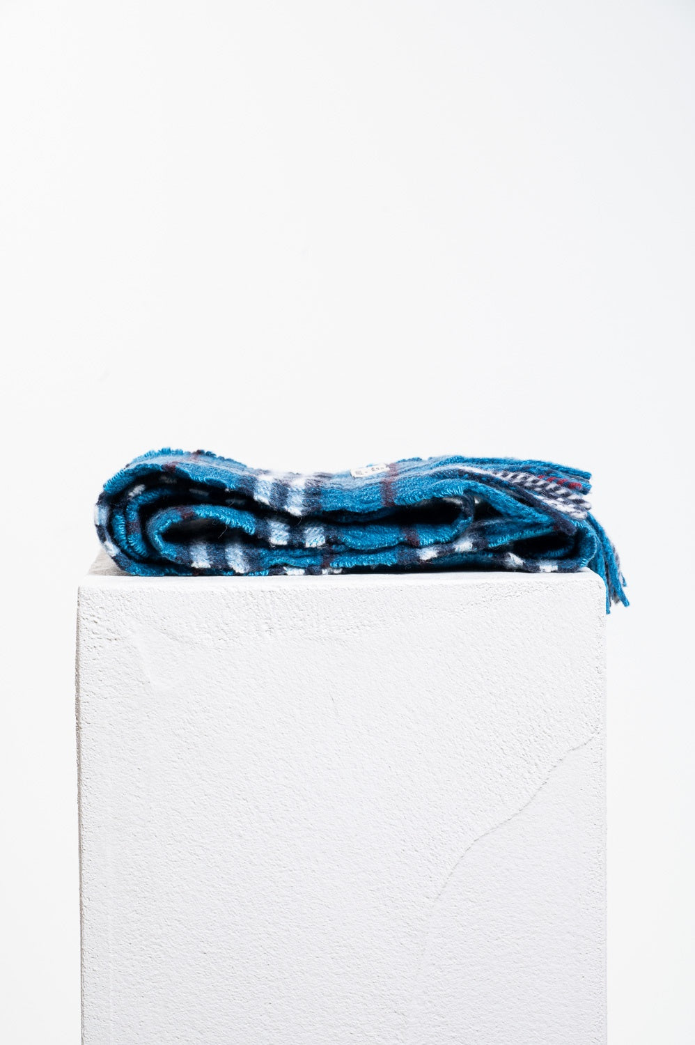 Blue Plaid Fringe Scarf