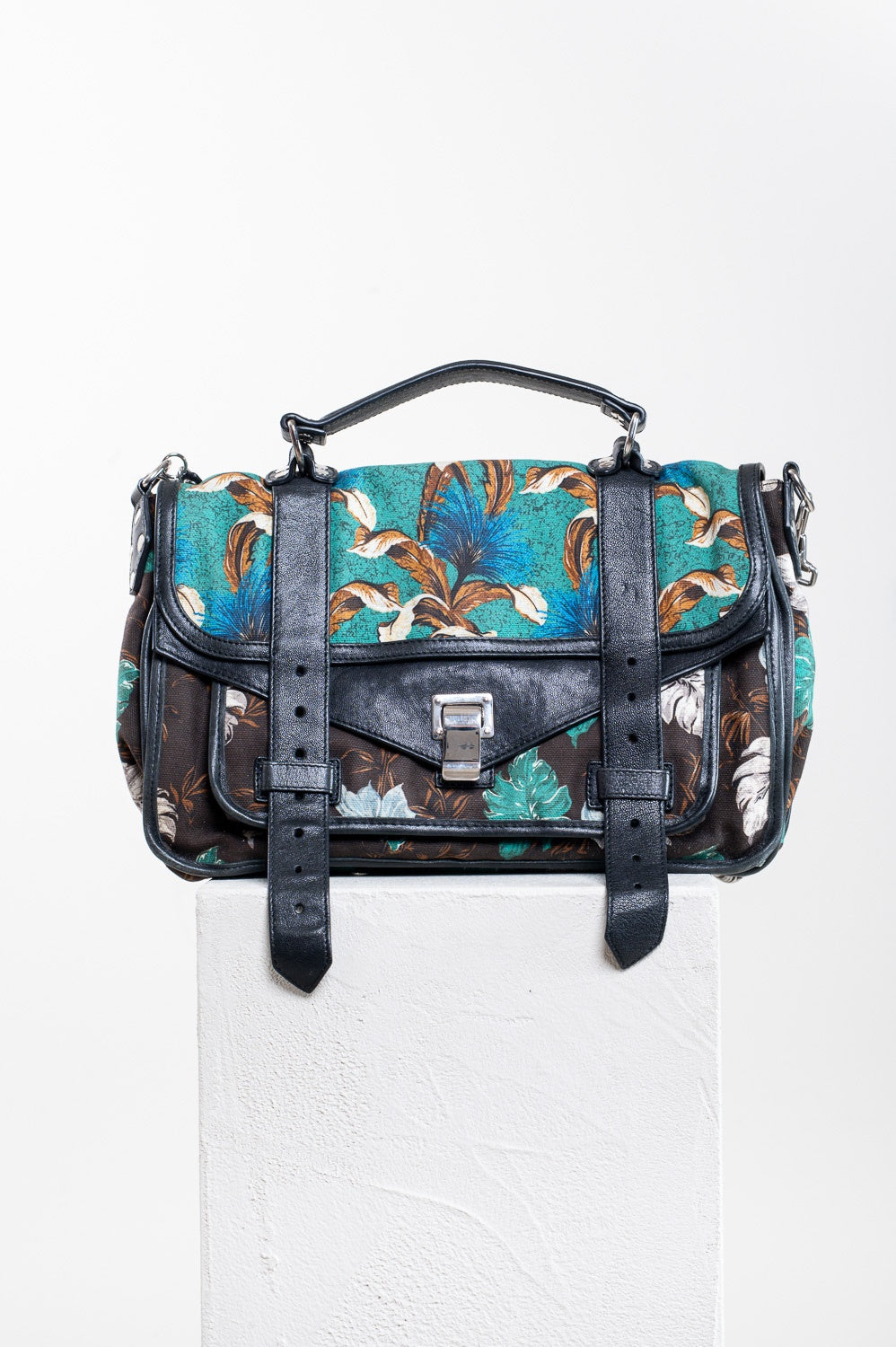 Leaf Print Canvas & Leather PS1 Medium Top Handle Bag