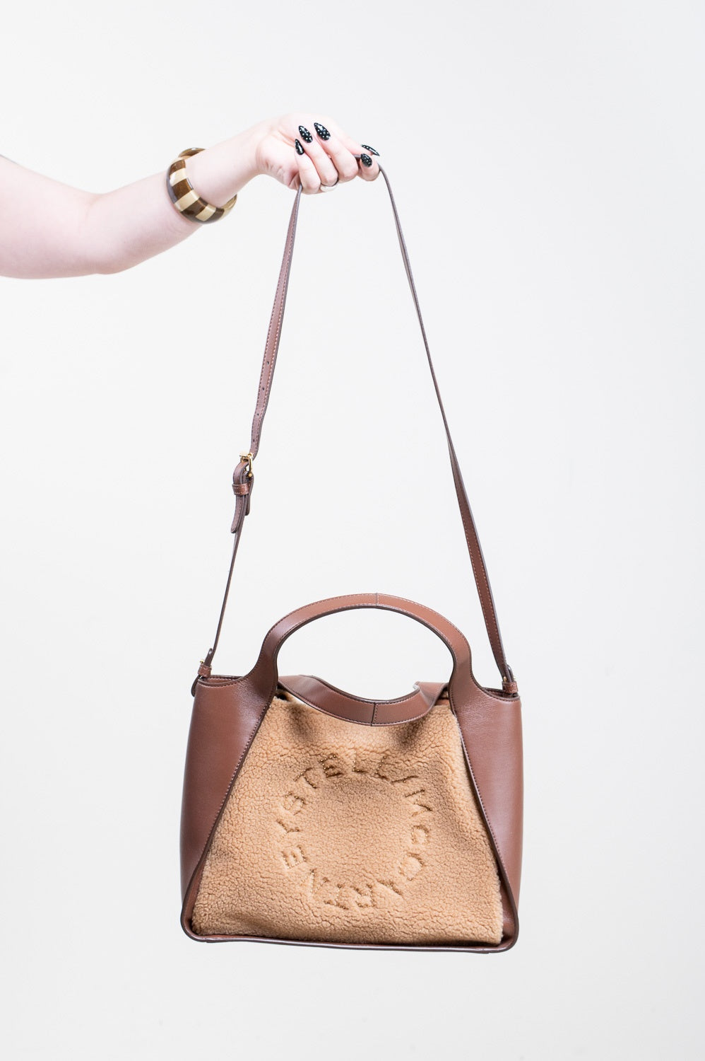 Brown Teddy Logo Sherling Top Handle Bag