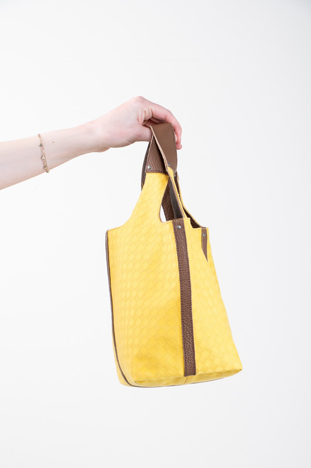 Yellow and Brown Leather Textured Tote