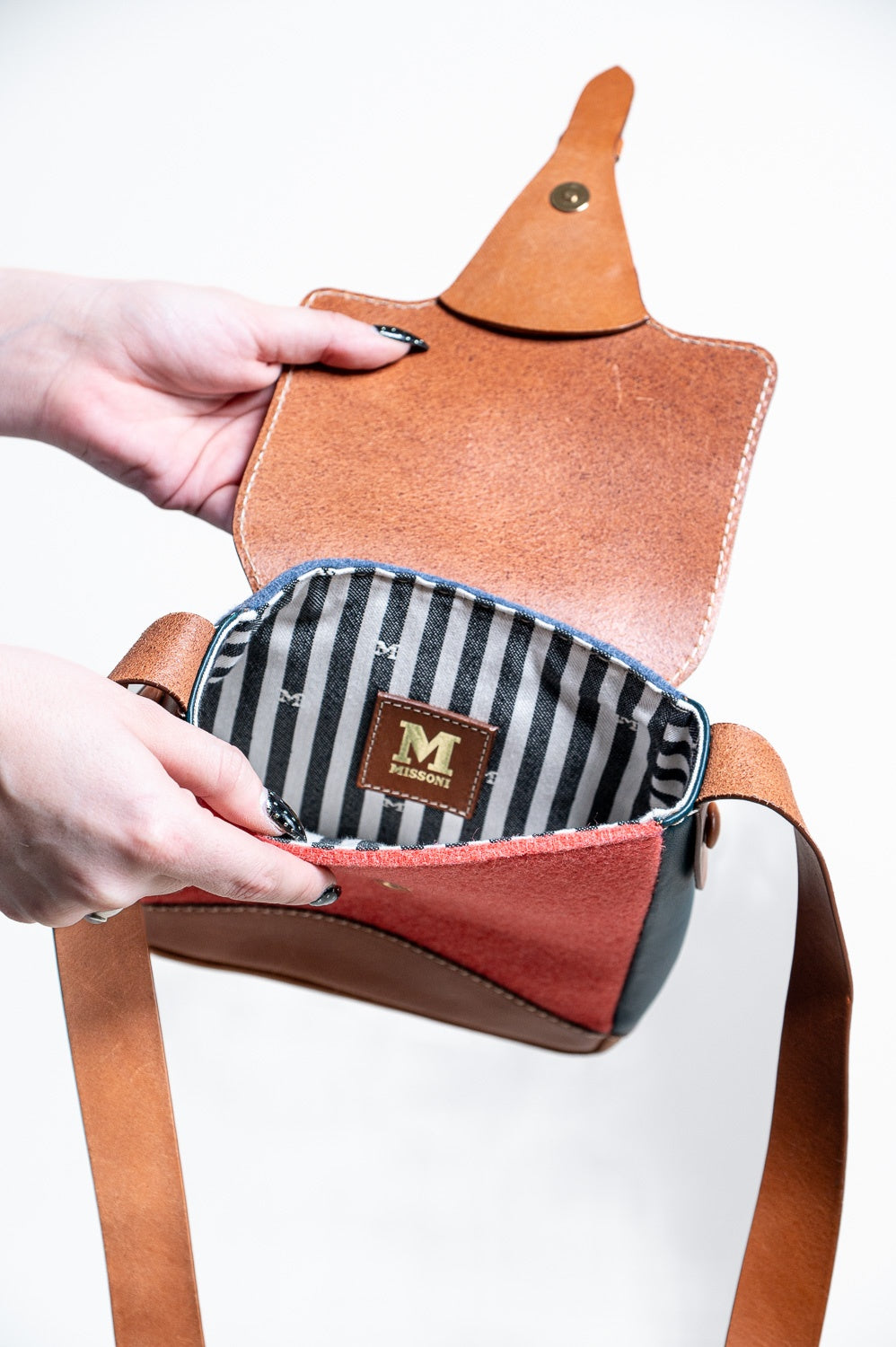 Brown & Red, Wool and Leather Crossbody Messenger Bag