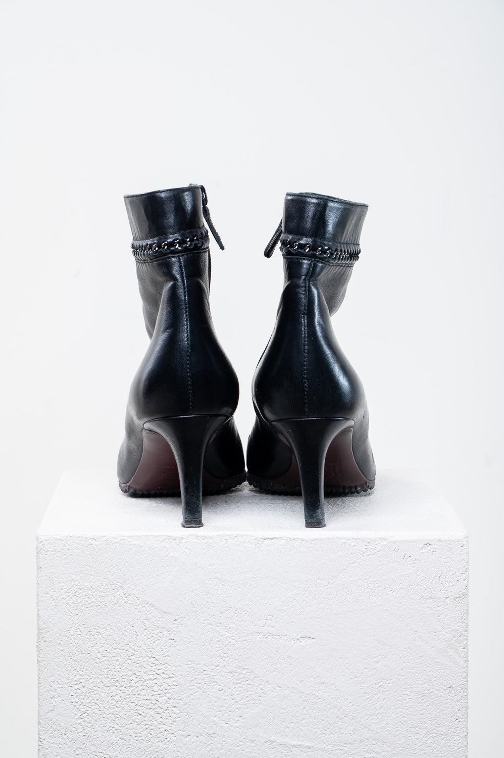 Black Chain CC Toe Ankle Boot Leather