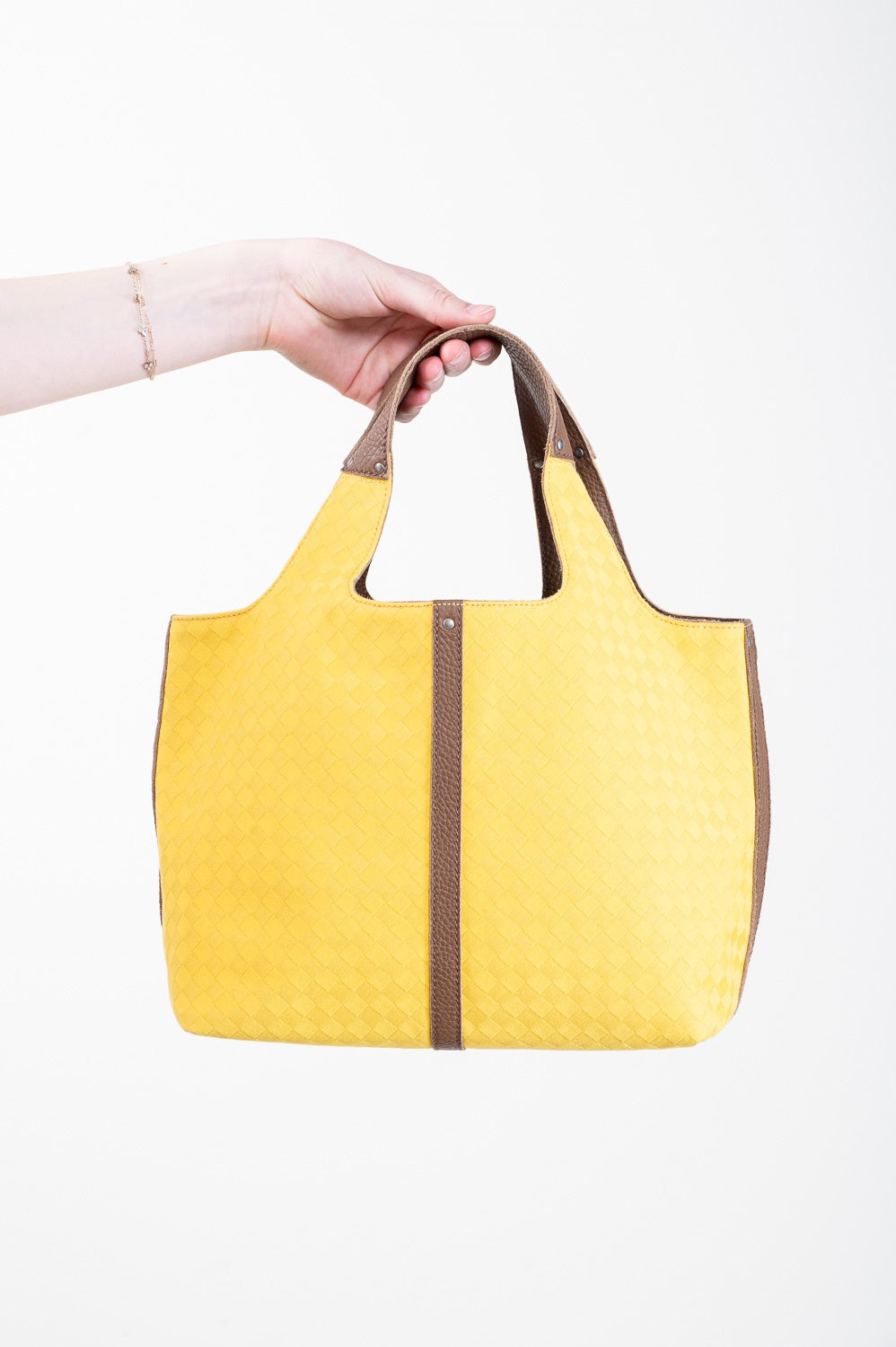 Yellow and Brown Leather Textured Tote