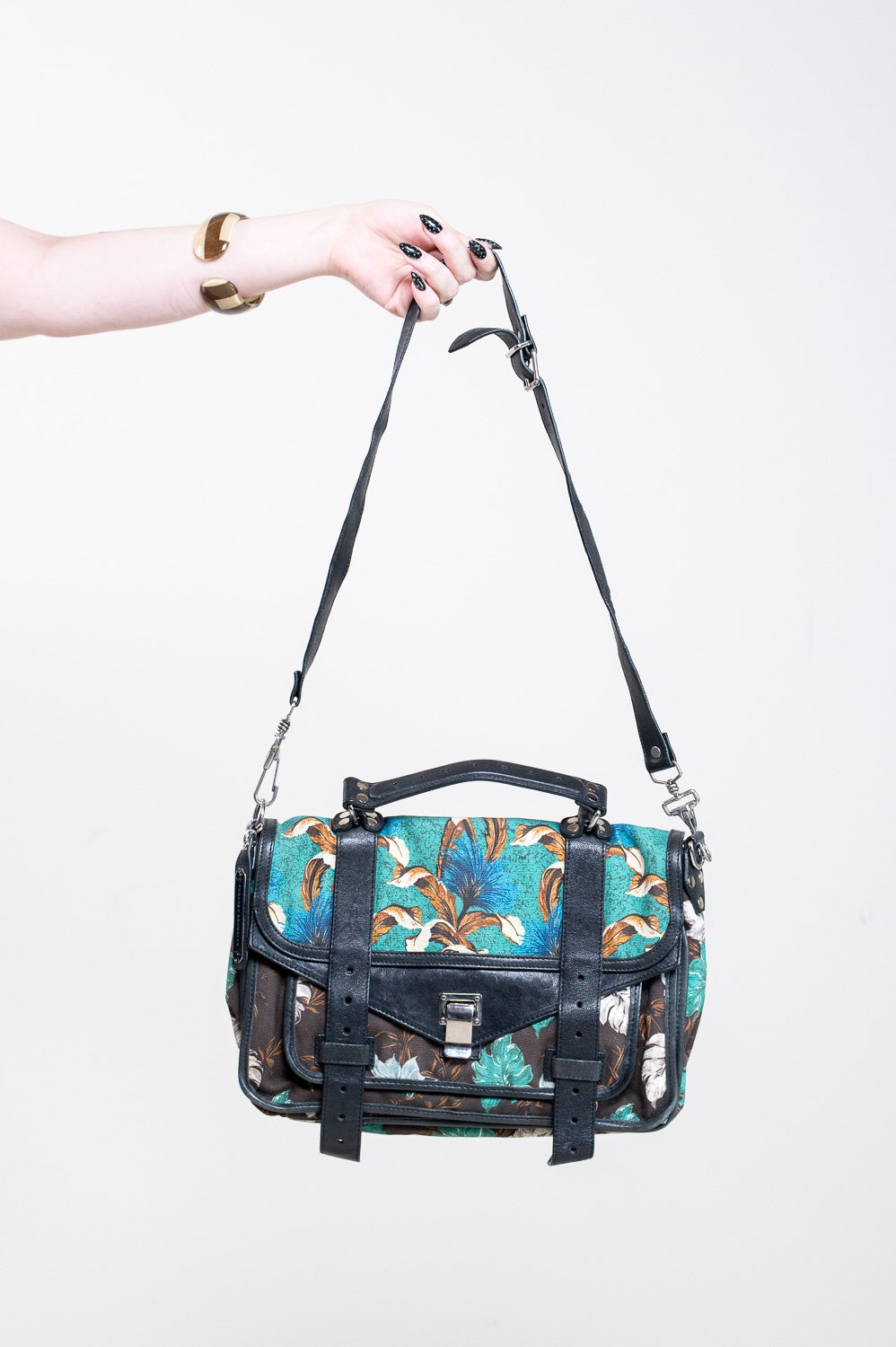 Leaf Print Canvas & Leather PS1 Medium Top Handle Bag