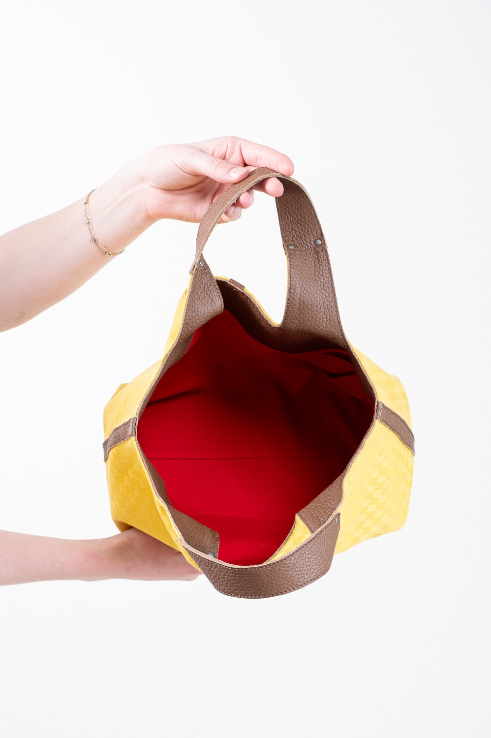 Yellow and Brown Leather Textured Tote