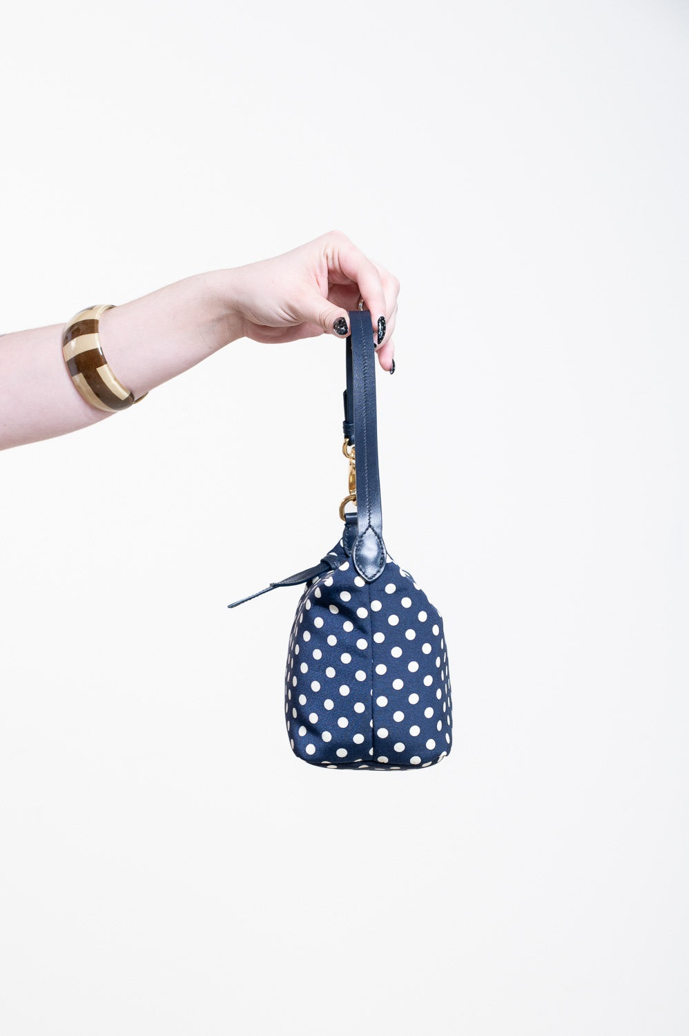 Navy Miu Spirit Printed Faille Mini Top Handle Bag