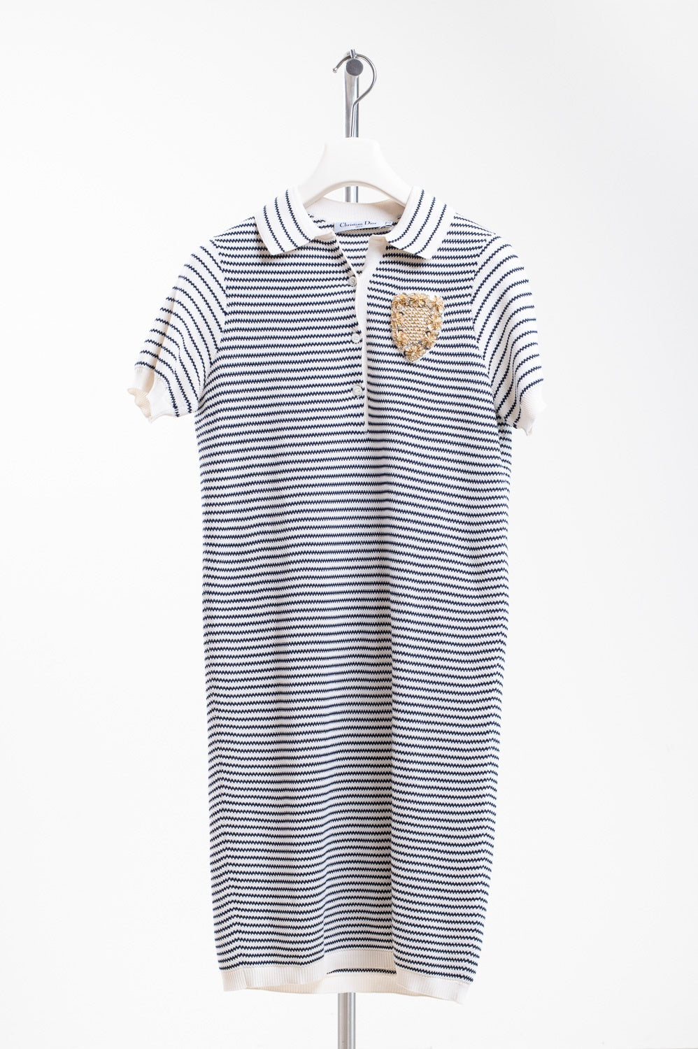 Navy Striped Rib Knit Polo Dress