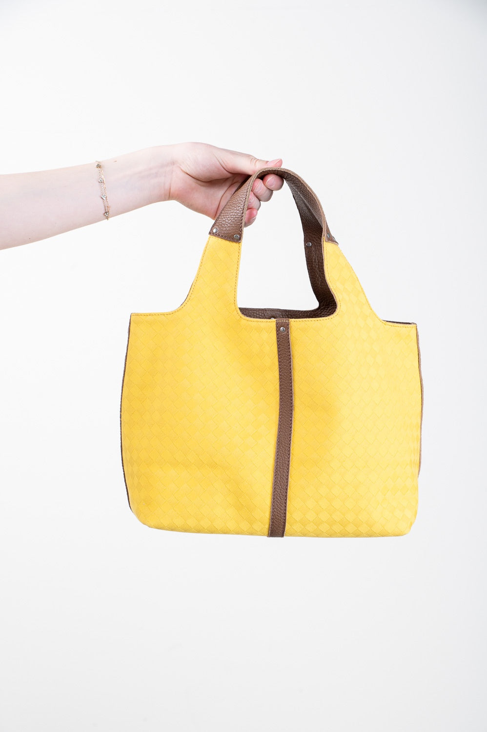 Yellow and Brown Leather Textured Tote