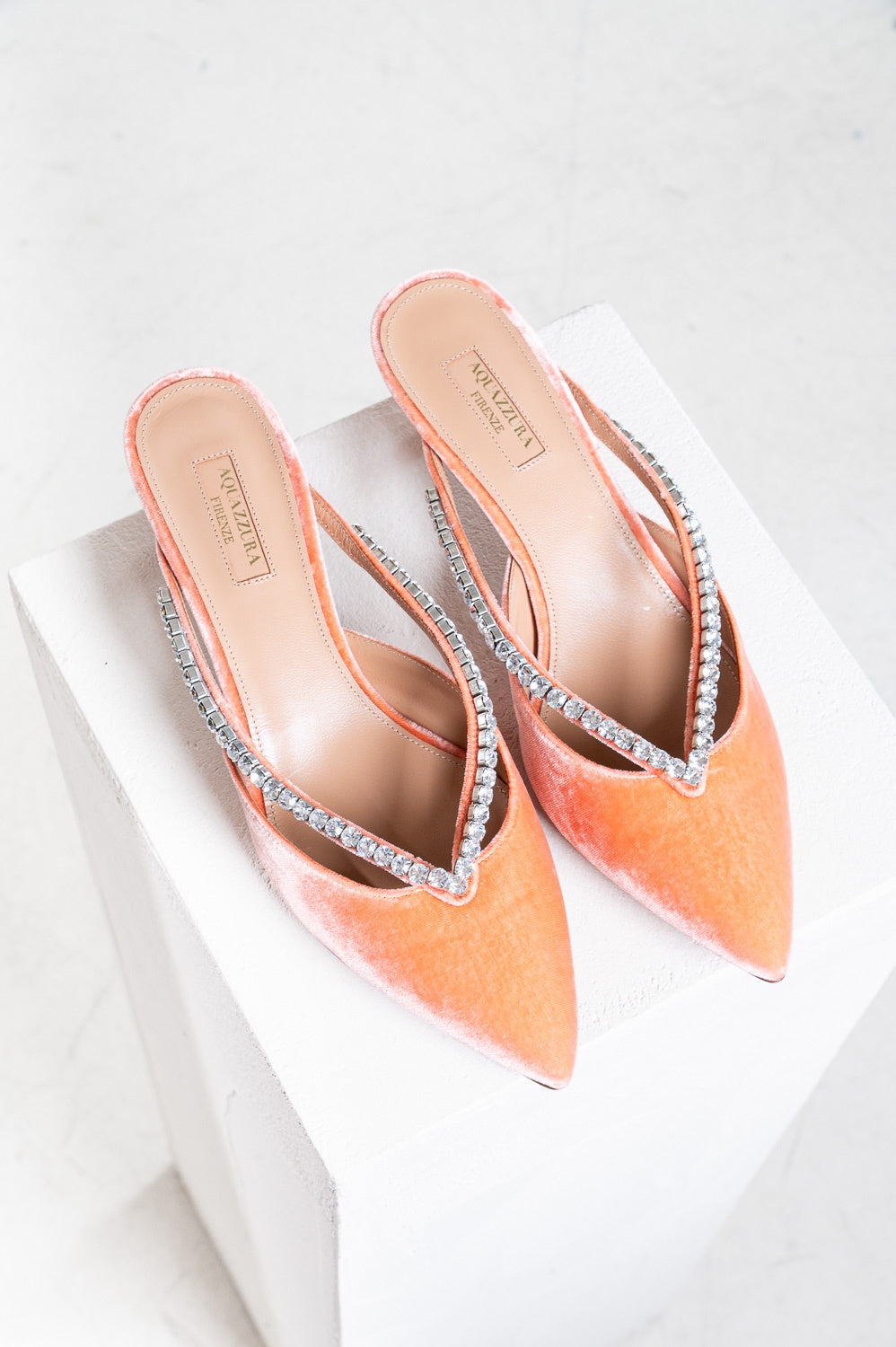 French Rose Velvet Sabine Mule 45 Heel