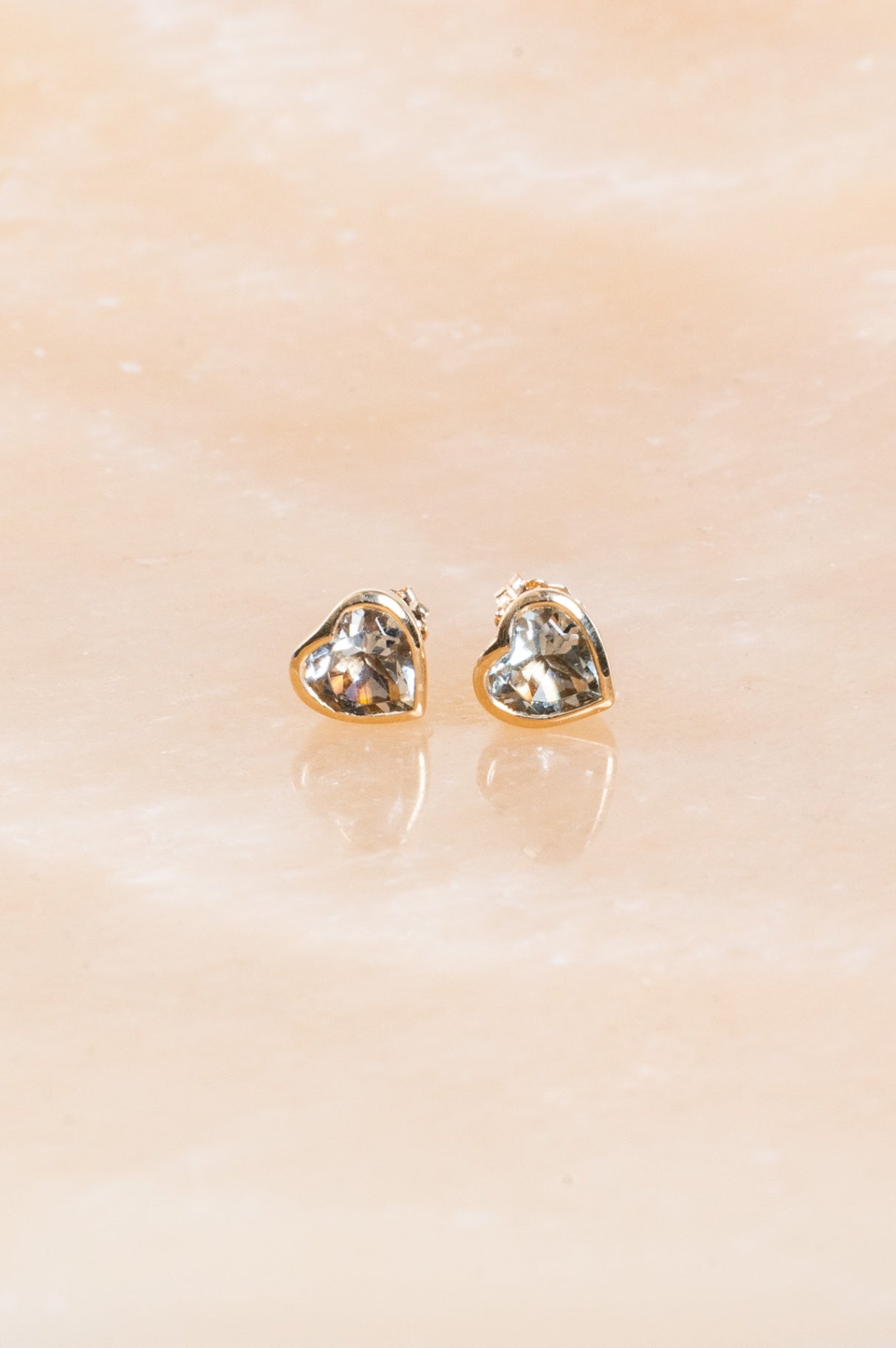 14K Gold & Green Amethyst Heart Stud Earrings