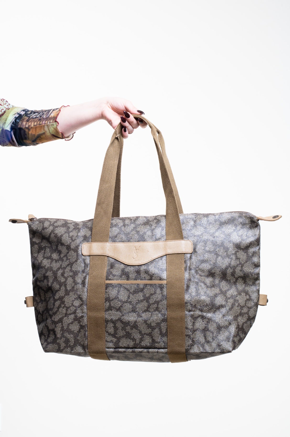 Vintage Giraffe Print Canvas Weekender Bag w/ Pouch