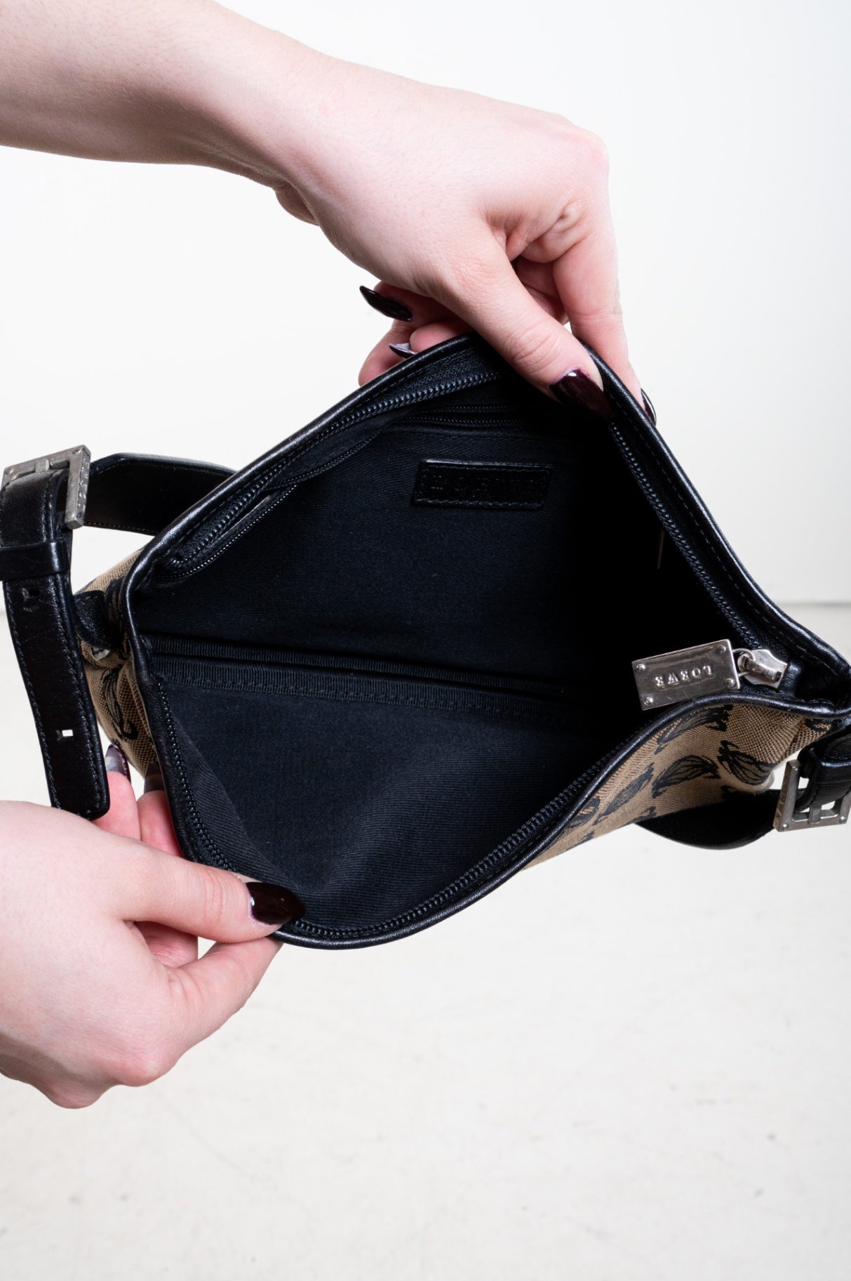 Black/Beige Logo Canvas Shoulder Bag