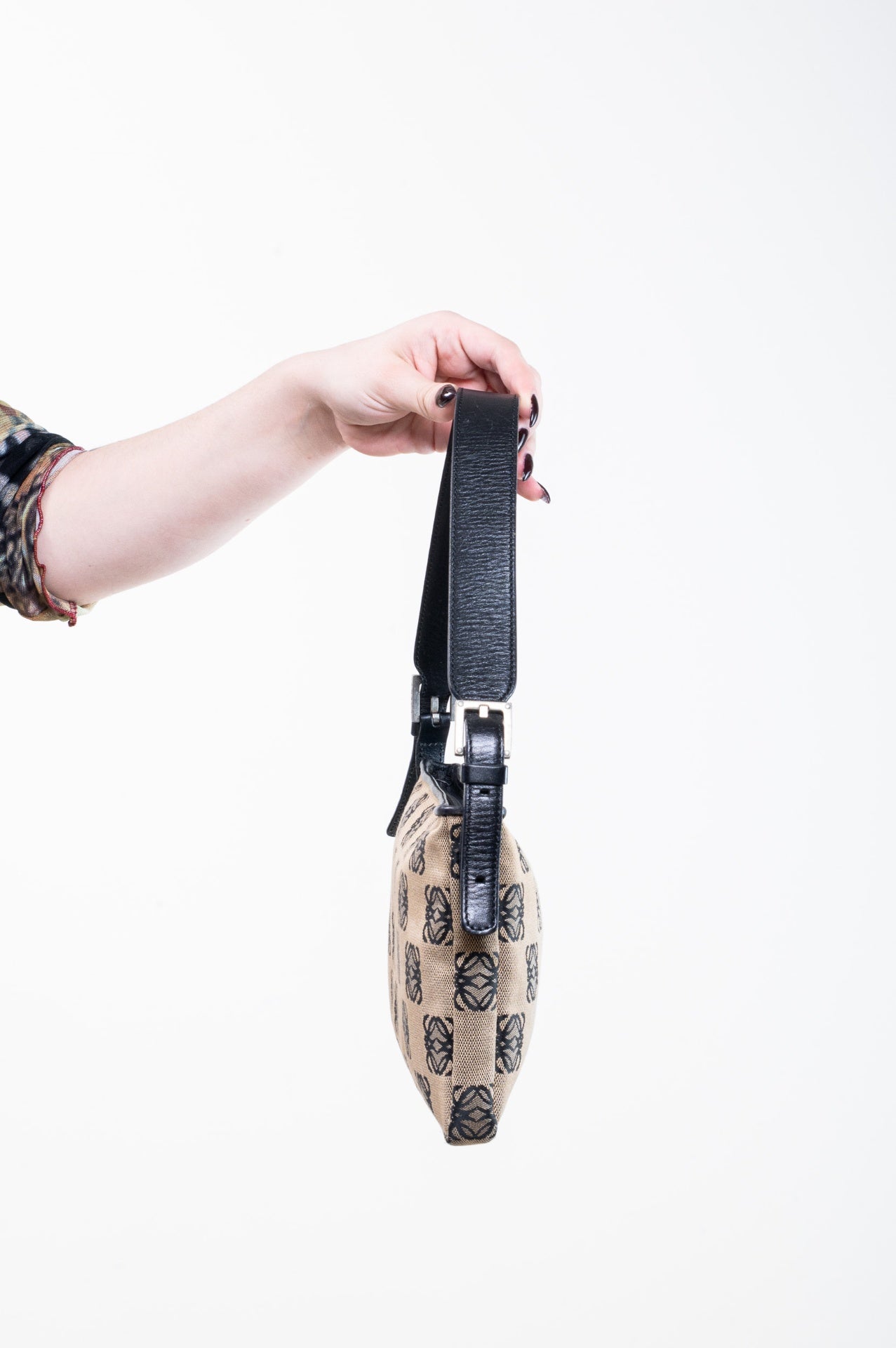 Black/Beige Logo Canvas Shoulder Bag