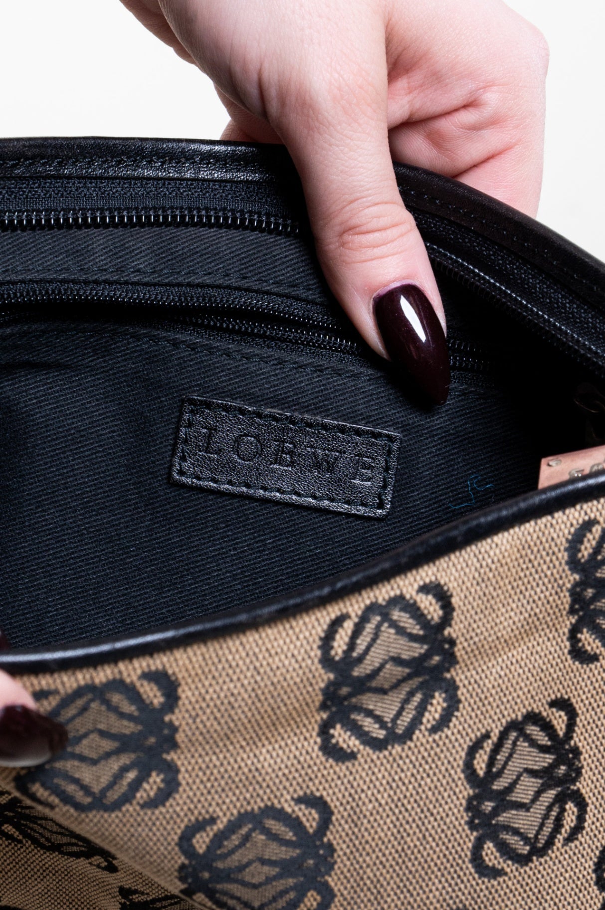 Black/Beige Logo Canvas Shoulder Bag