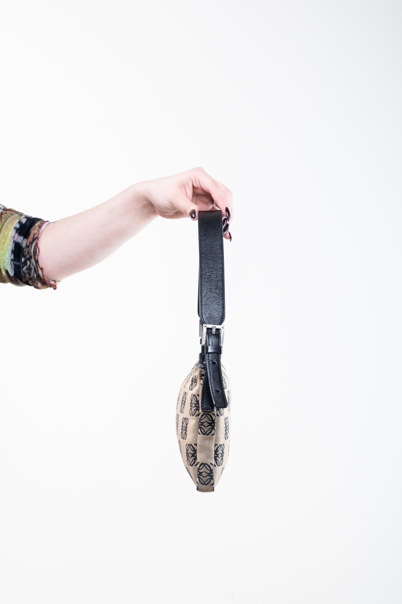 Black/Beige Logo Canvas Shoulder Bag