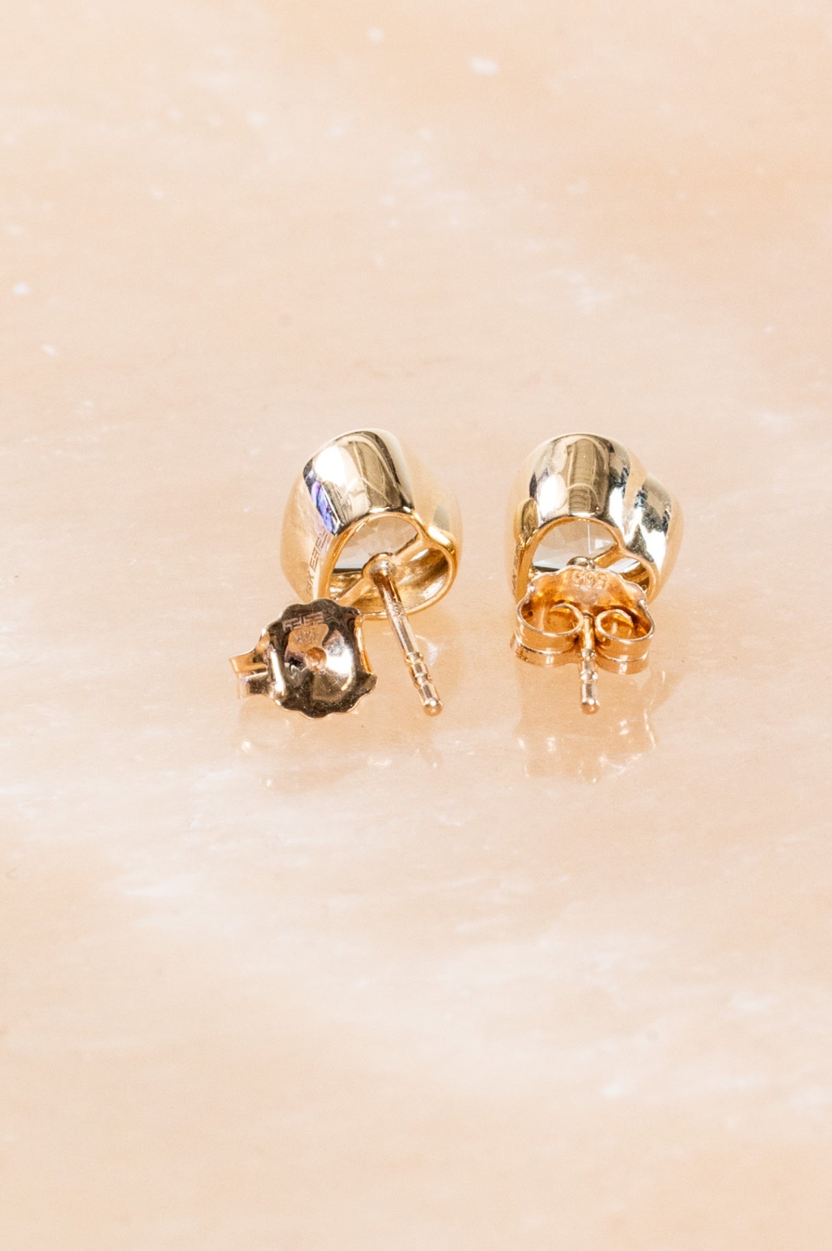 14K Gold & Green Amethyst Heart Stud Earrings
