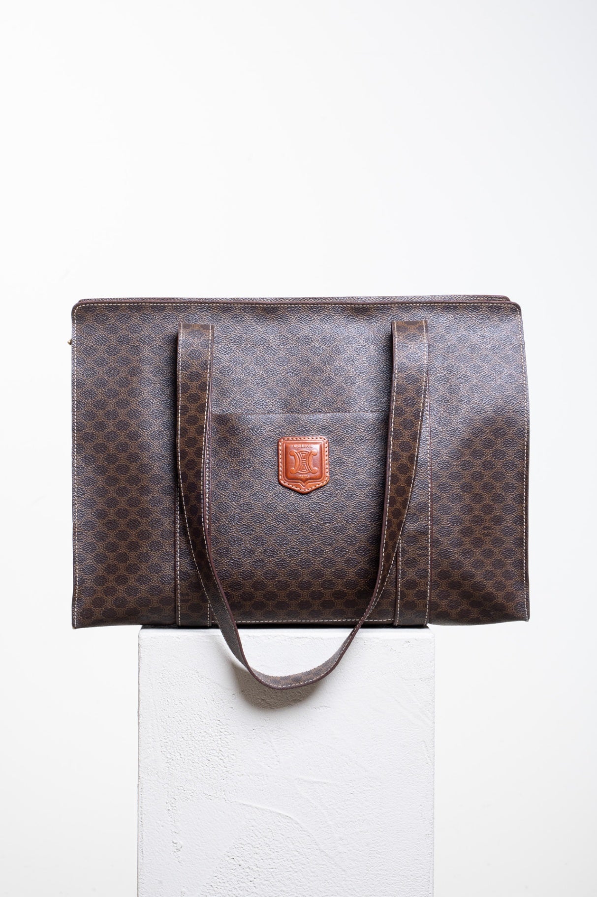 Vintage Macadam Brown Shoulder Tote w/ Logo