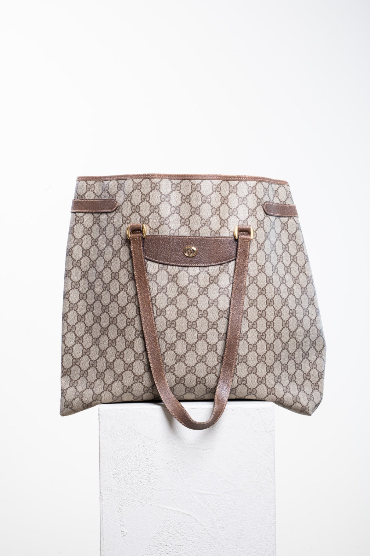 Vintage GG Brown Coated Canvas Tote Bag