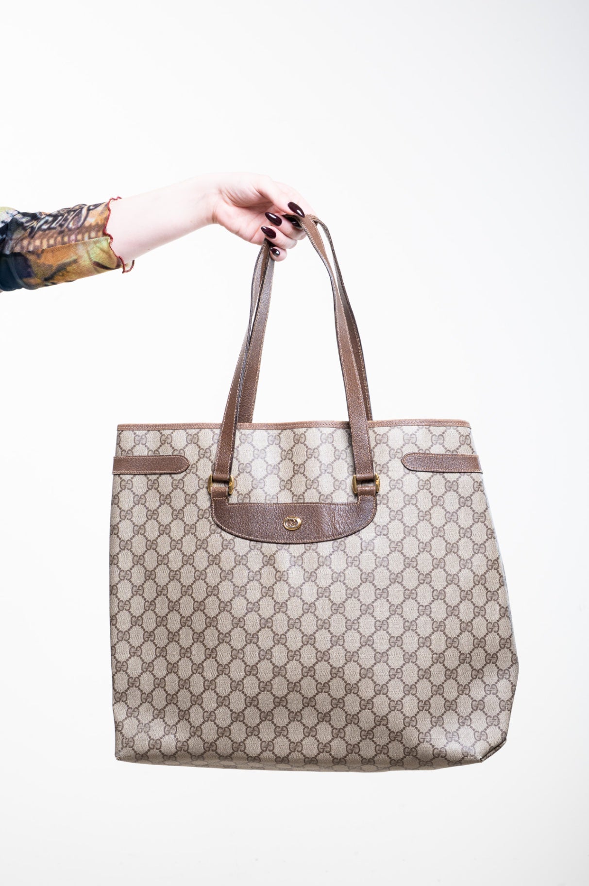 Vintage GG Brown Coated Canvas Tote Bag