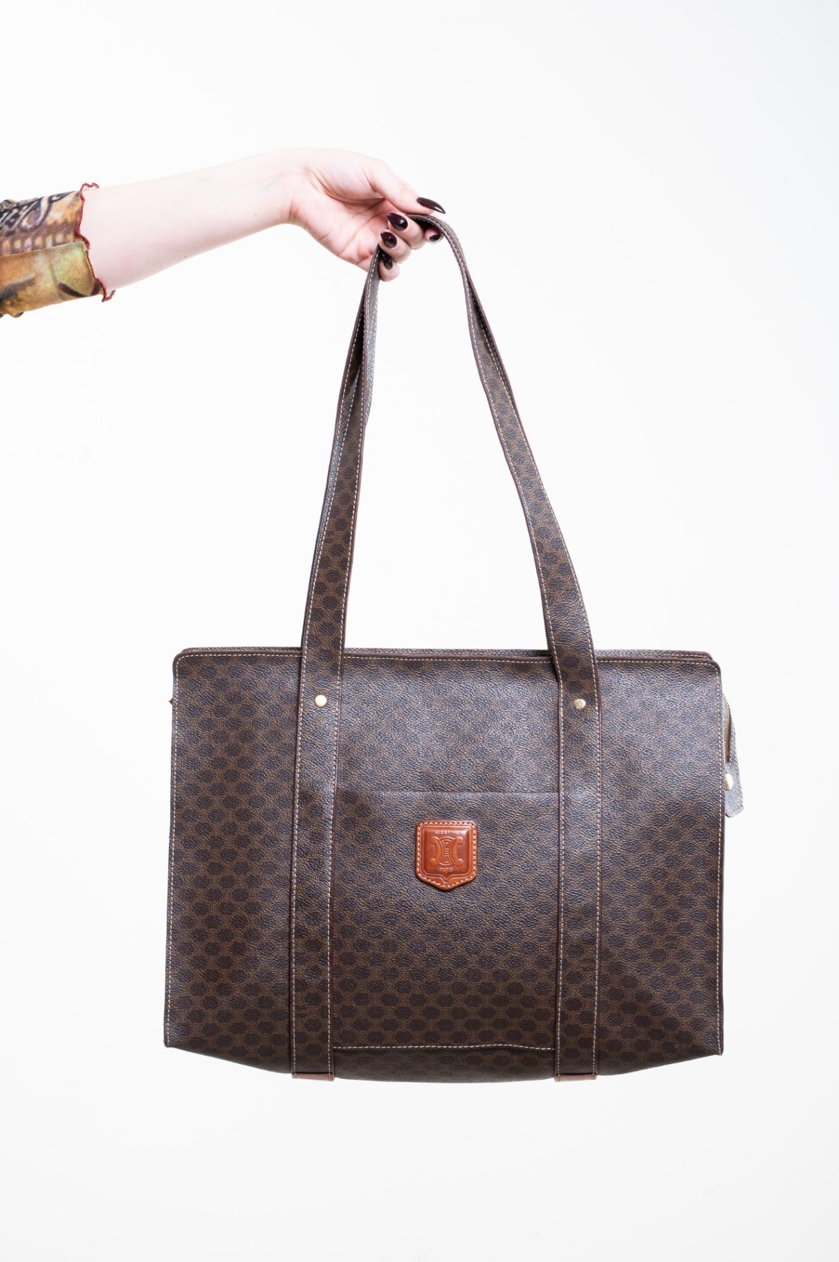 Vintage Macadam Brown Shoulder Tote w/ Logo