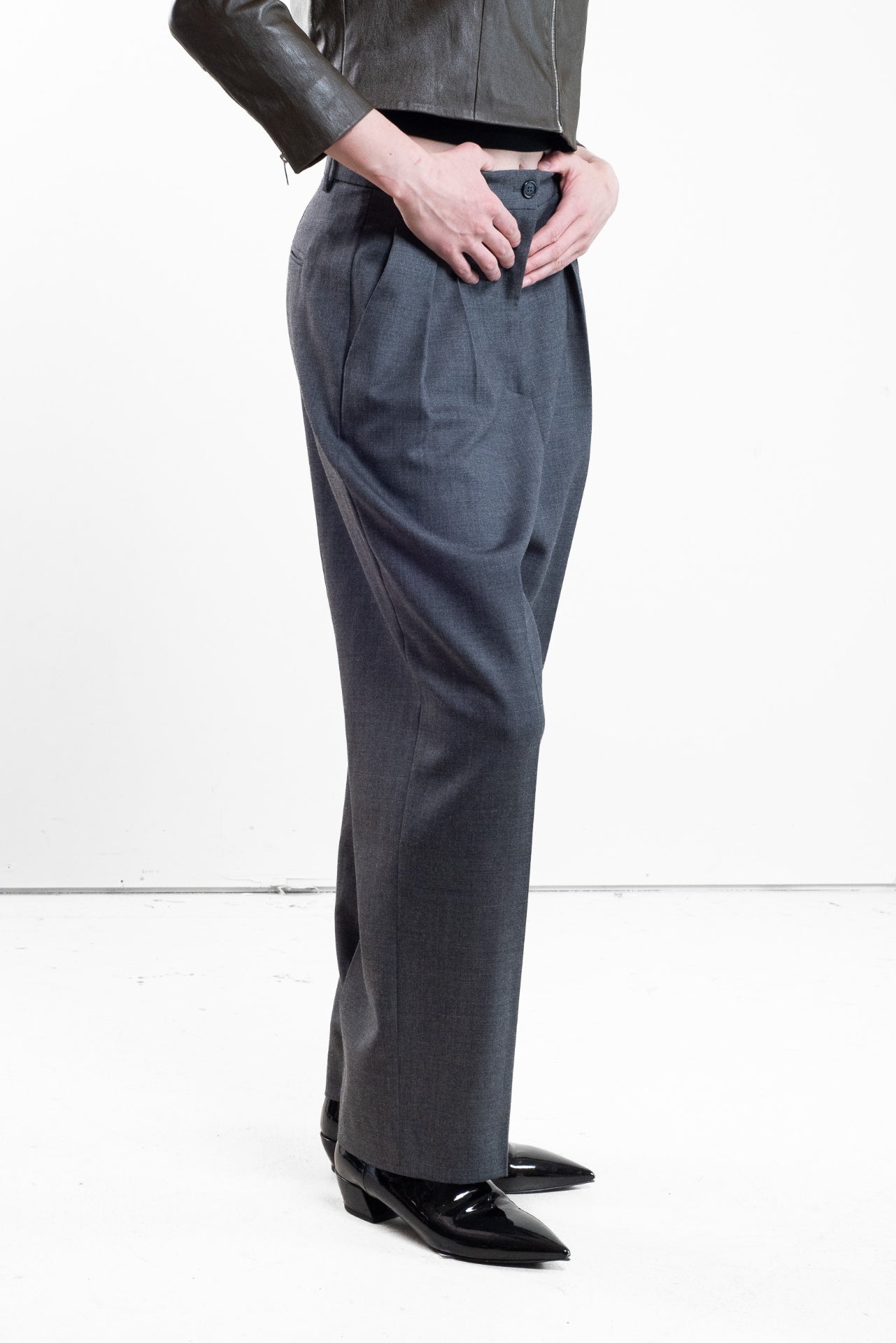 Grey Pleated High-Waisted Trouser