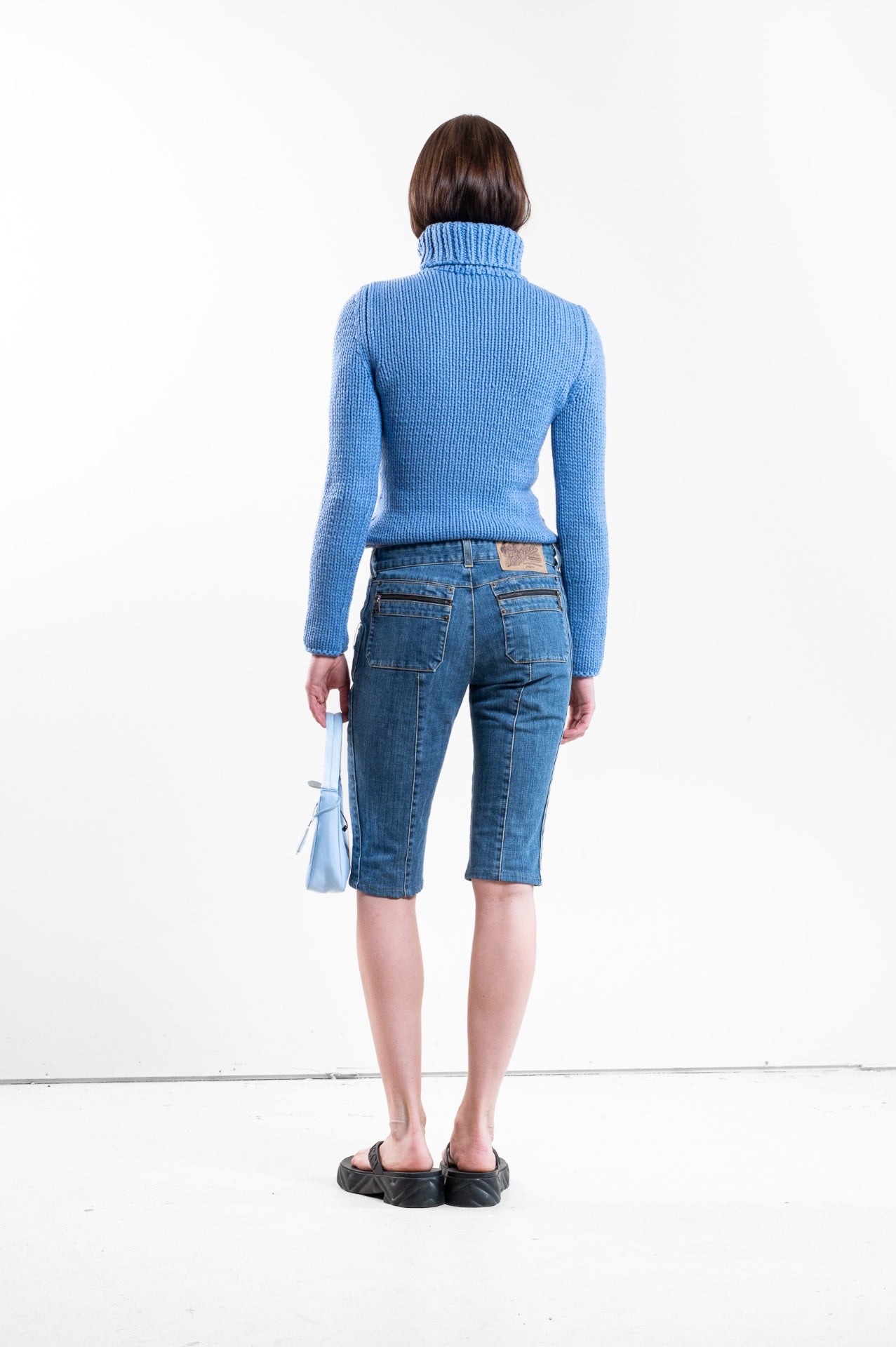 Vintage Light Blue Cashmere Turtleneck Chunky Sweater