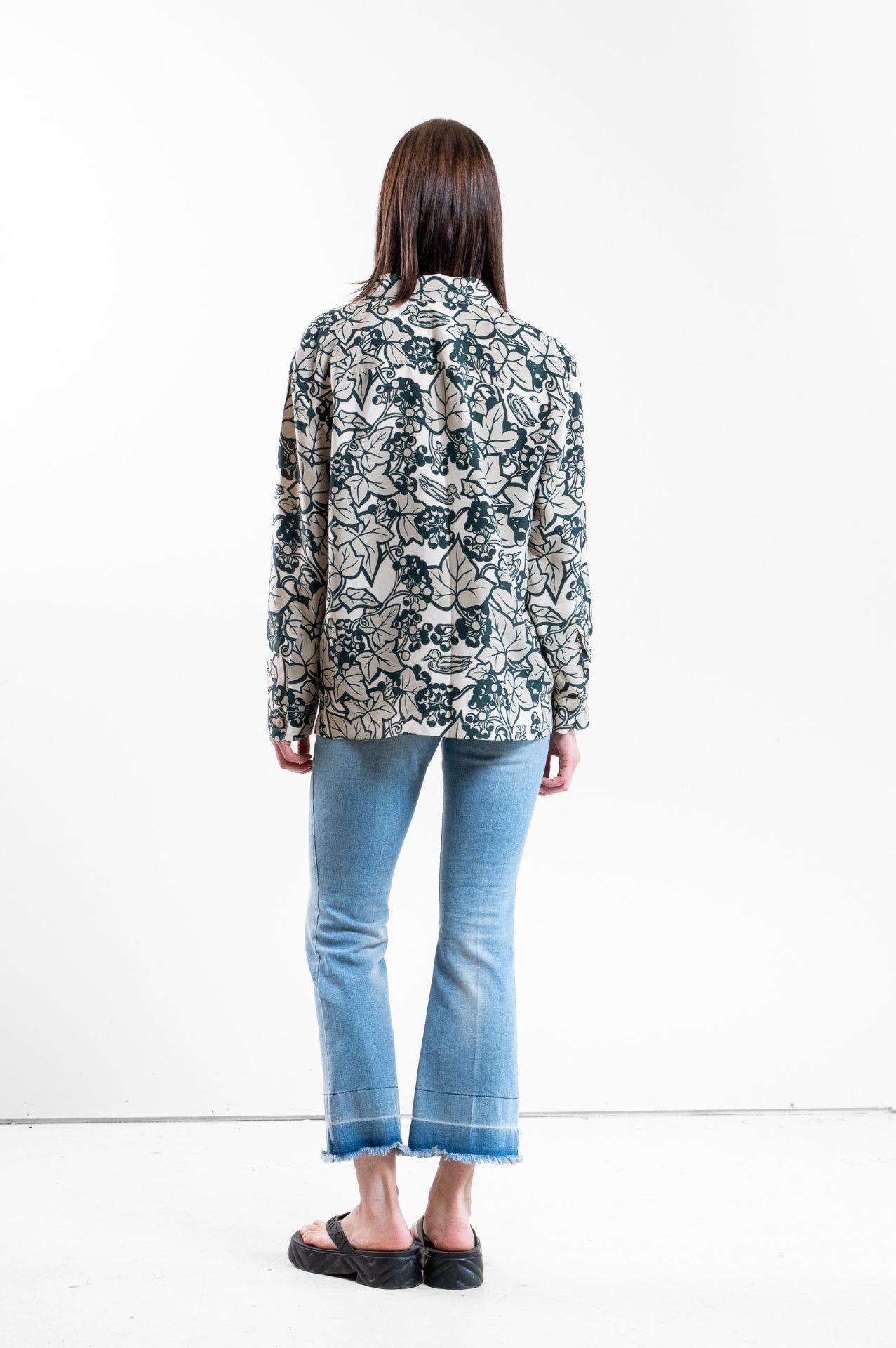 Green Ivy Print Silk Blouse