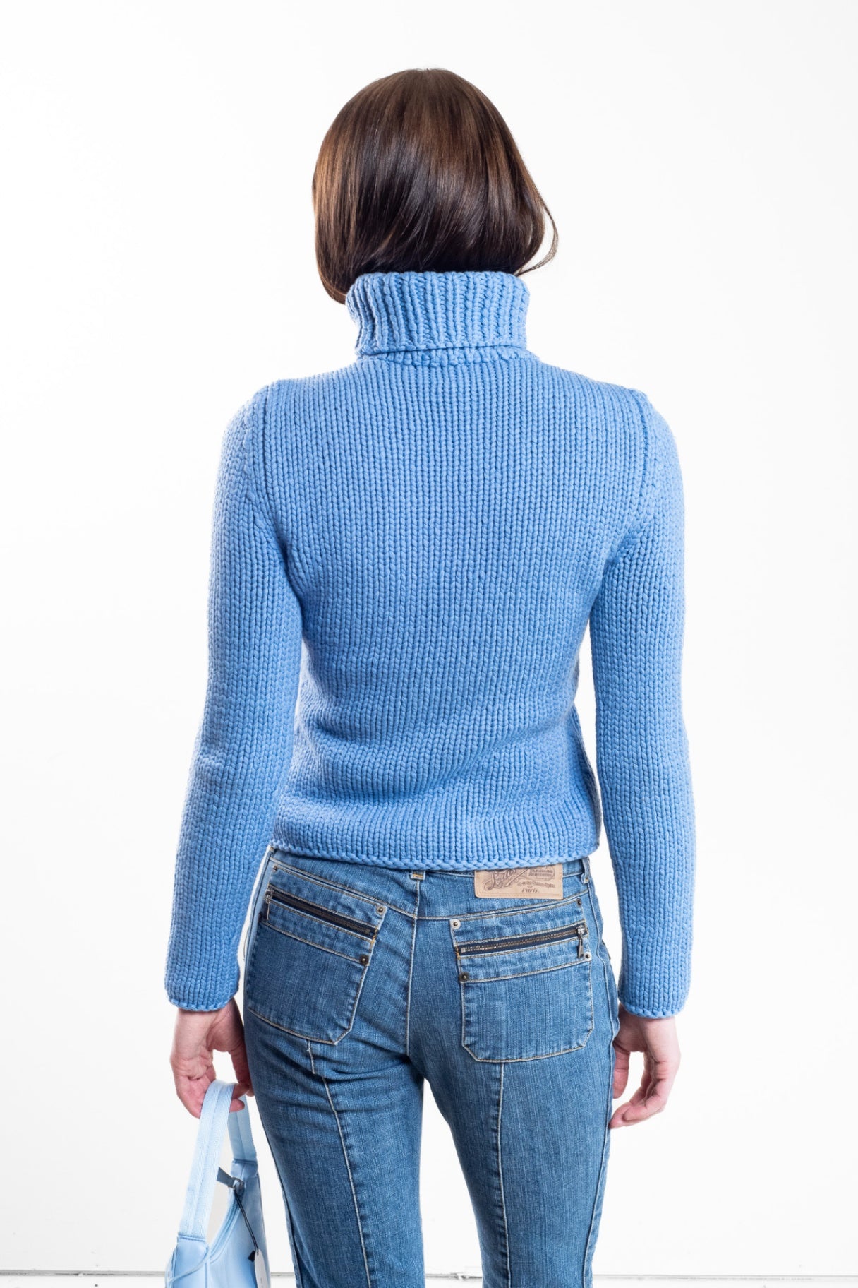 Vintage Light Blue Cashmere Turtleneck Chunky Sweater
