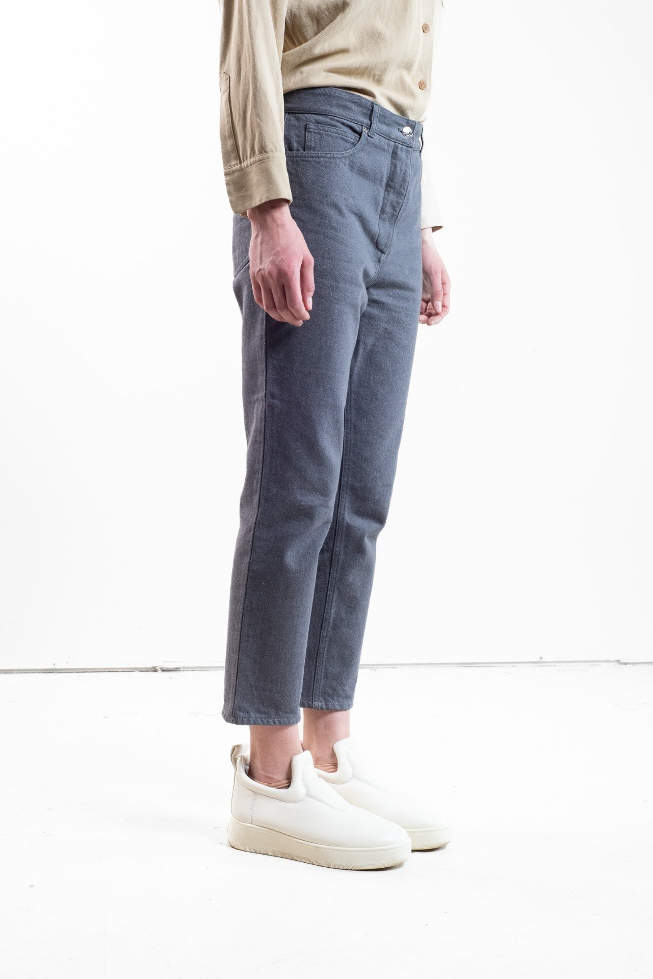 Grey High-Rise Straight Leg Jeans
