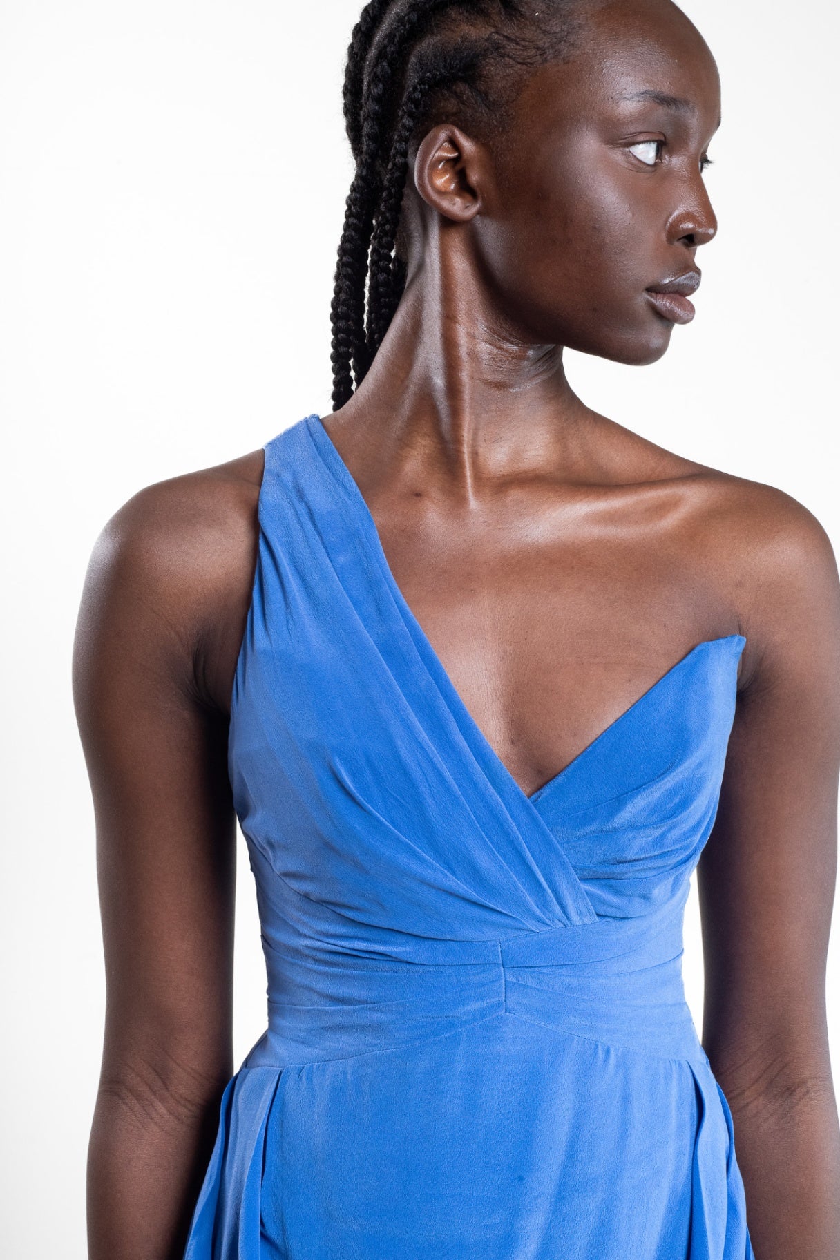 Blue One Shoulder Silk Dress