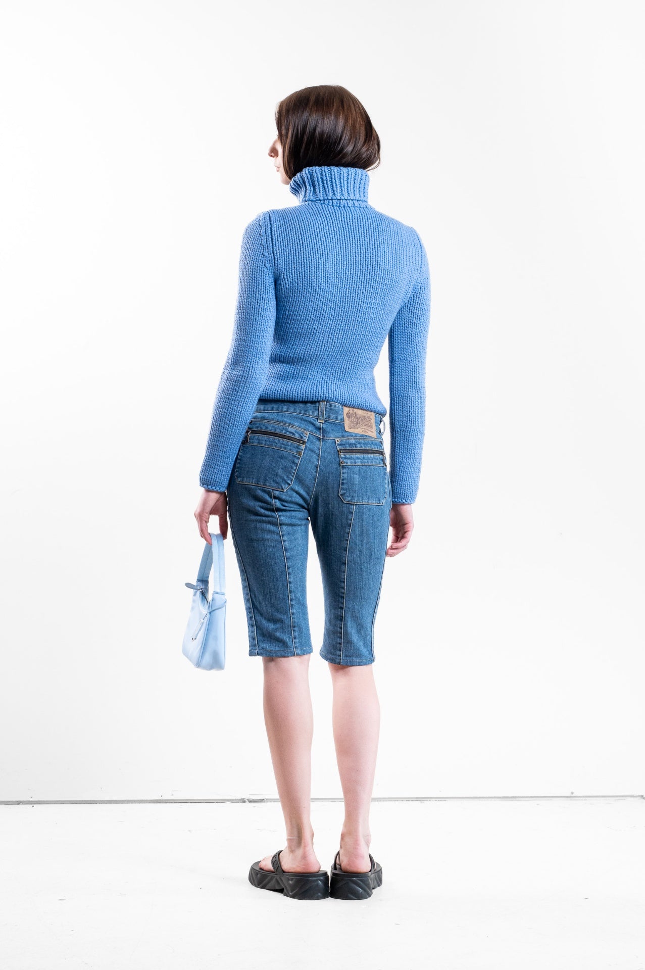 Vintage Light Blue Cashmere Turtleneck Chunky Sweater