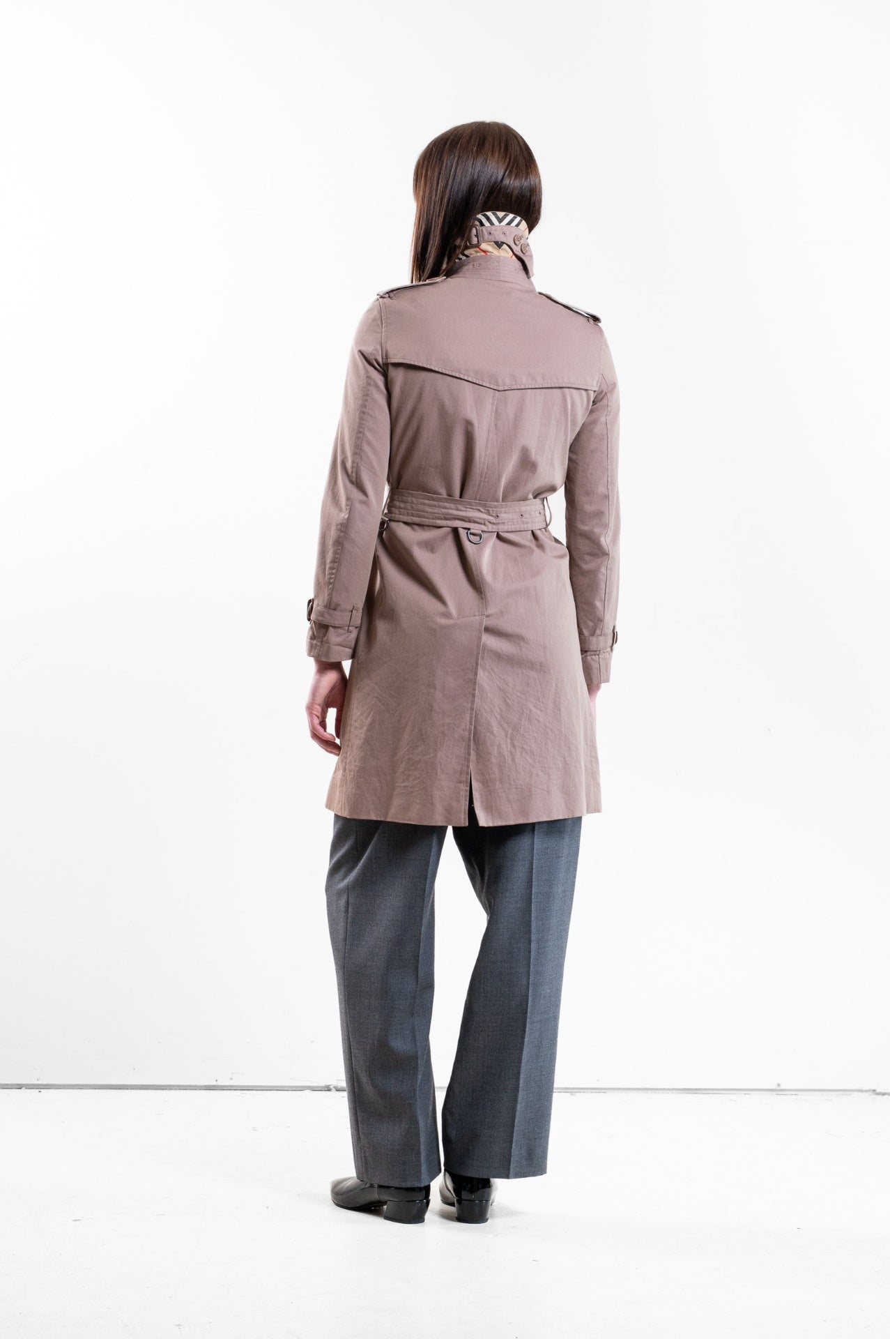 Dusty Rose Double-Breasted Gabardine Trench Coat