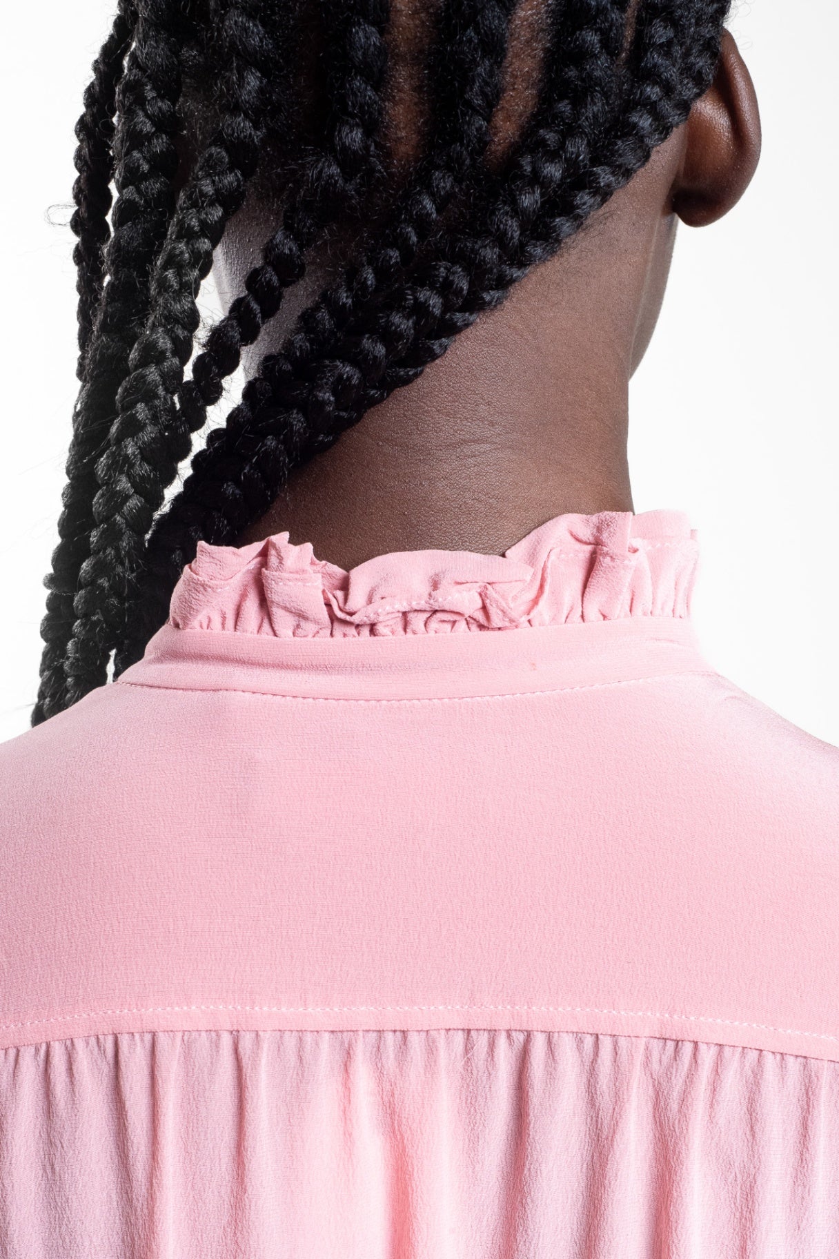 Pink Ruffle Neck Button-Up Blouse