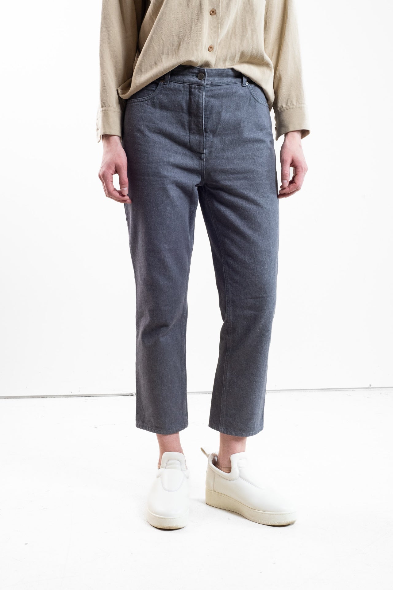 Grey High-Rise Straight Leg Jeans