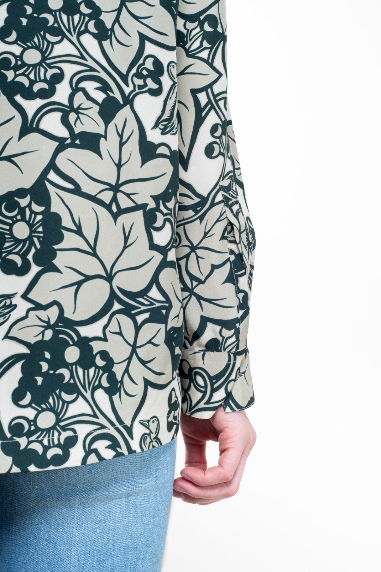 Green Ivy Print Silk Blouse