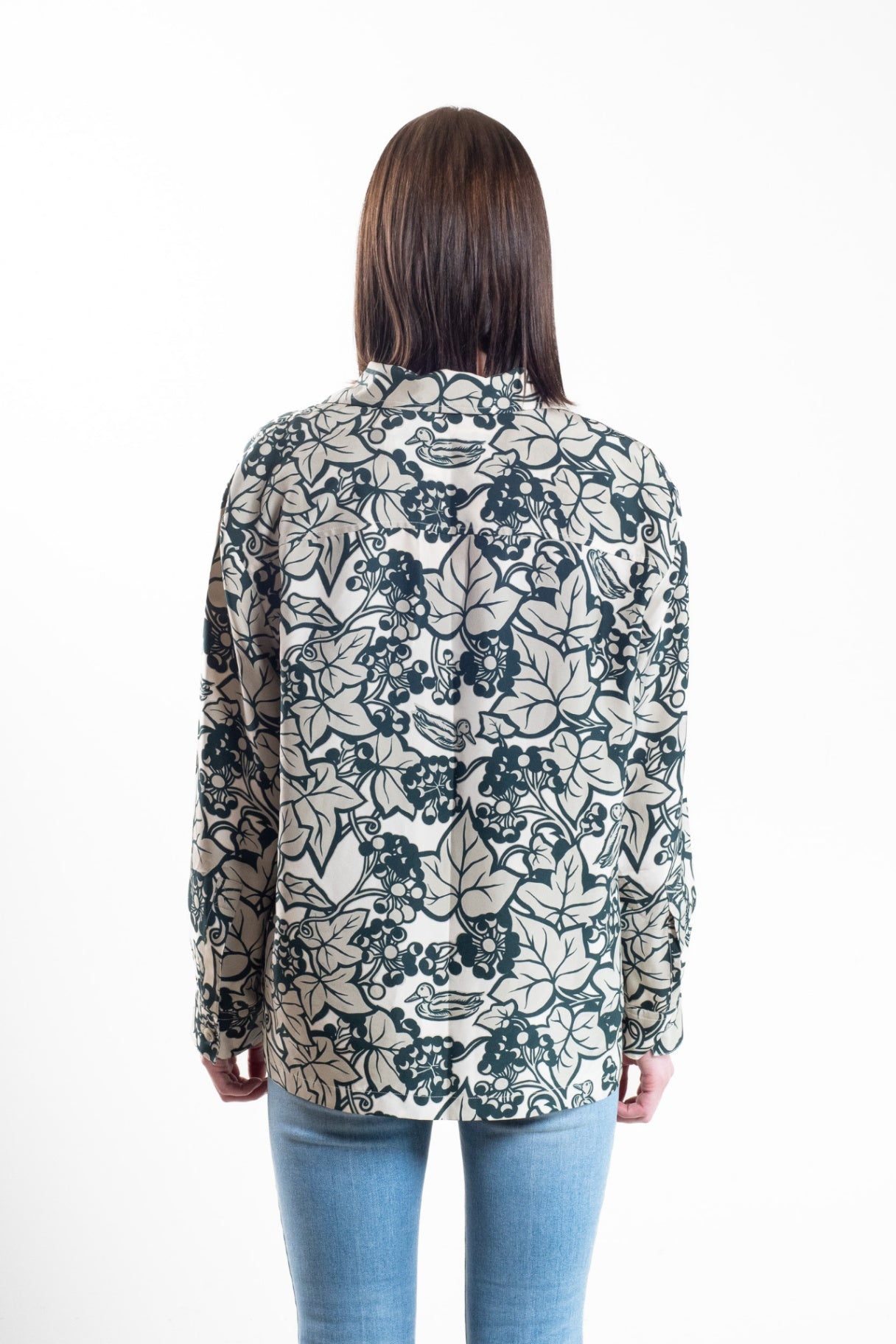 Green Ivy Print Silk Blouse