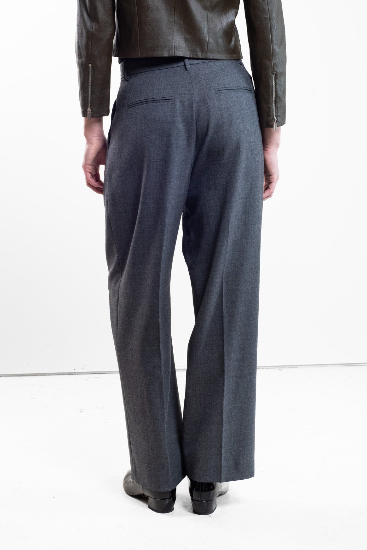 Grey Pleated High-Waisted Trouser