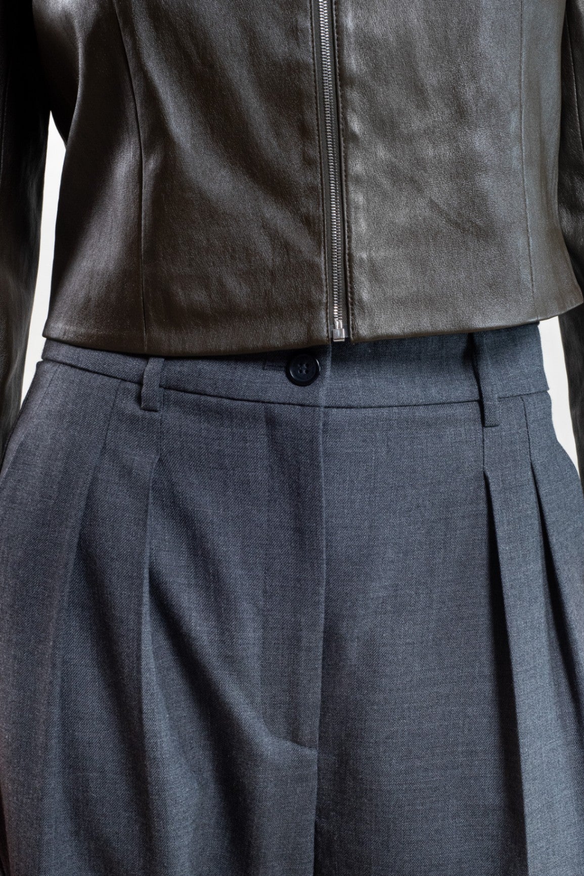 Grey Pleated High-Waisted Trouser