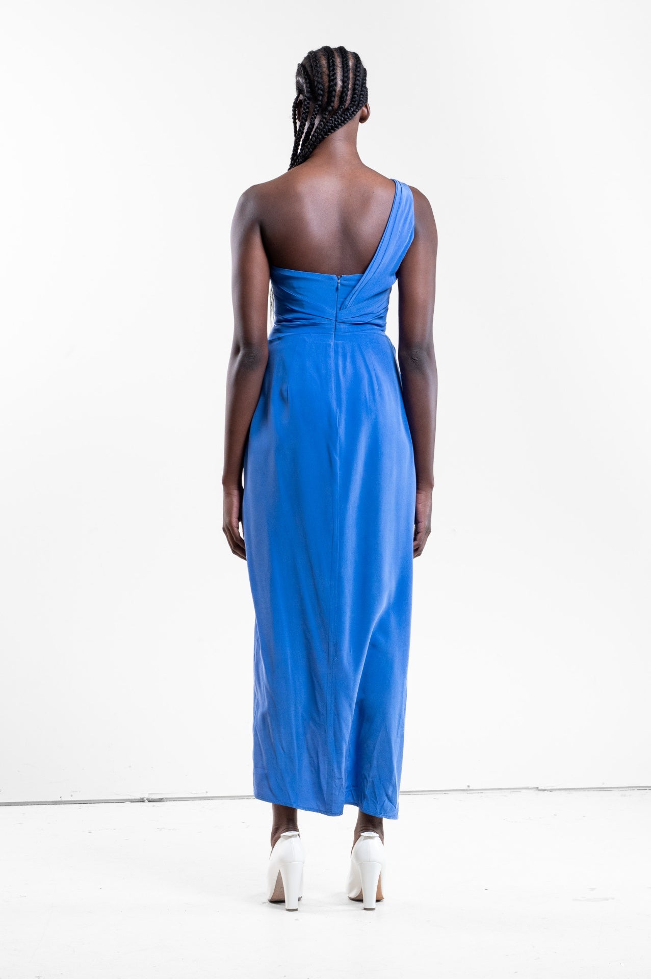Blue One Shoulder Silk Dress