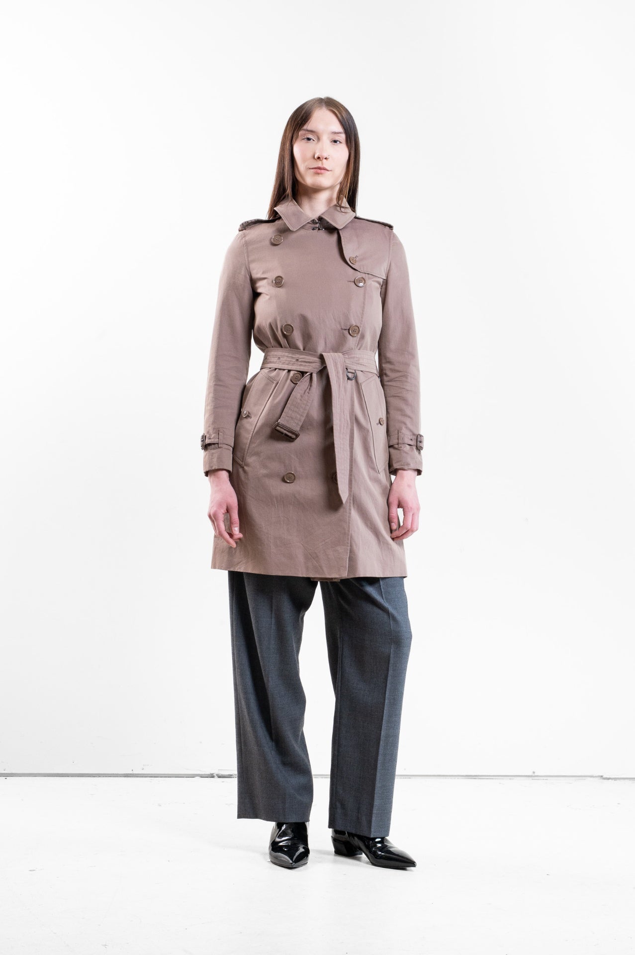 Dusty Rose Double-Breasted Gabardine Trench Coat