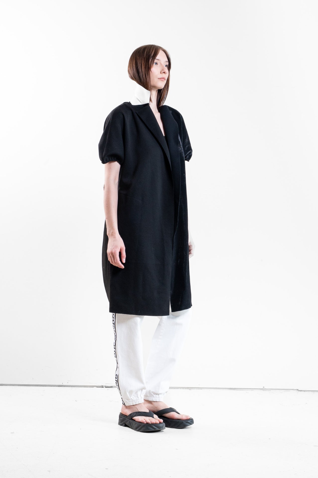 Black and White Short Sleeve Overcoat