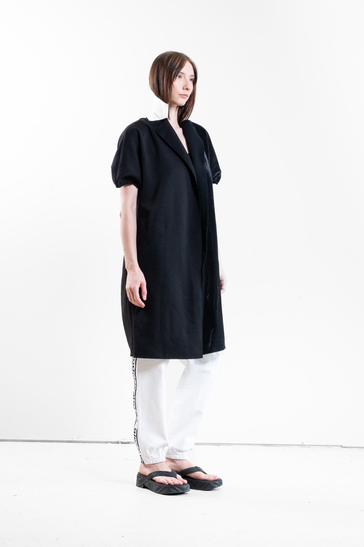 Black and White Short Sleeve Overcoat