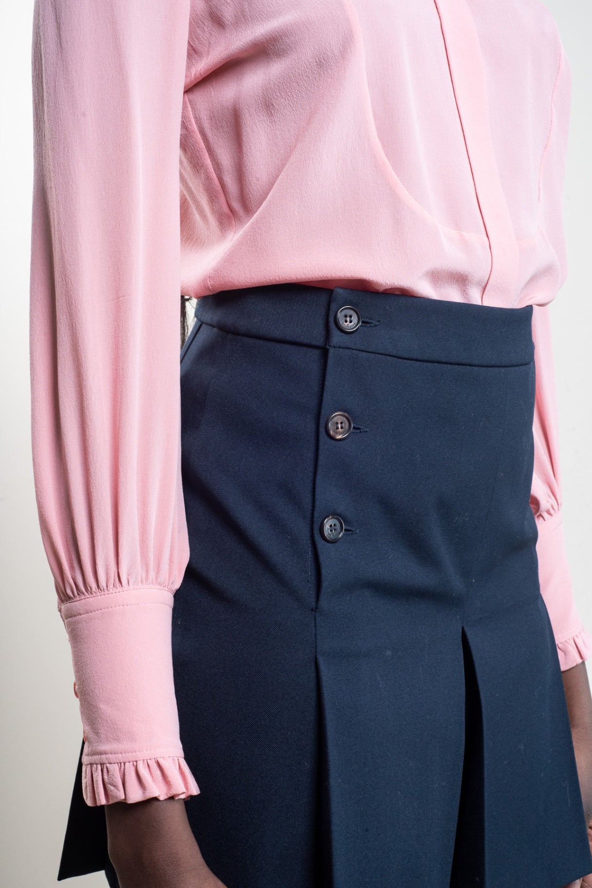 Pink Ruffle Neck Button-Up Blouse