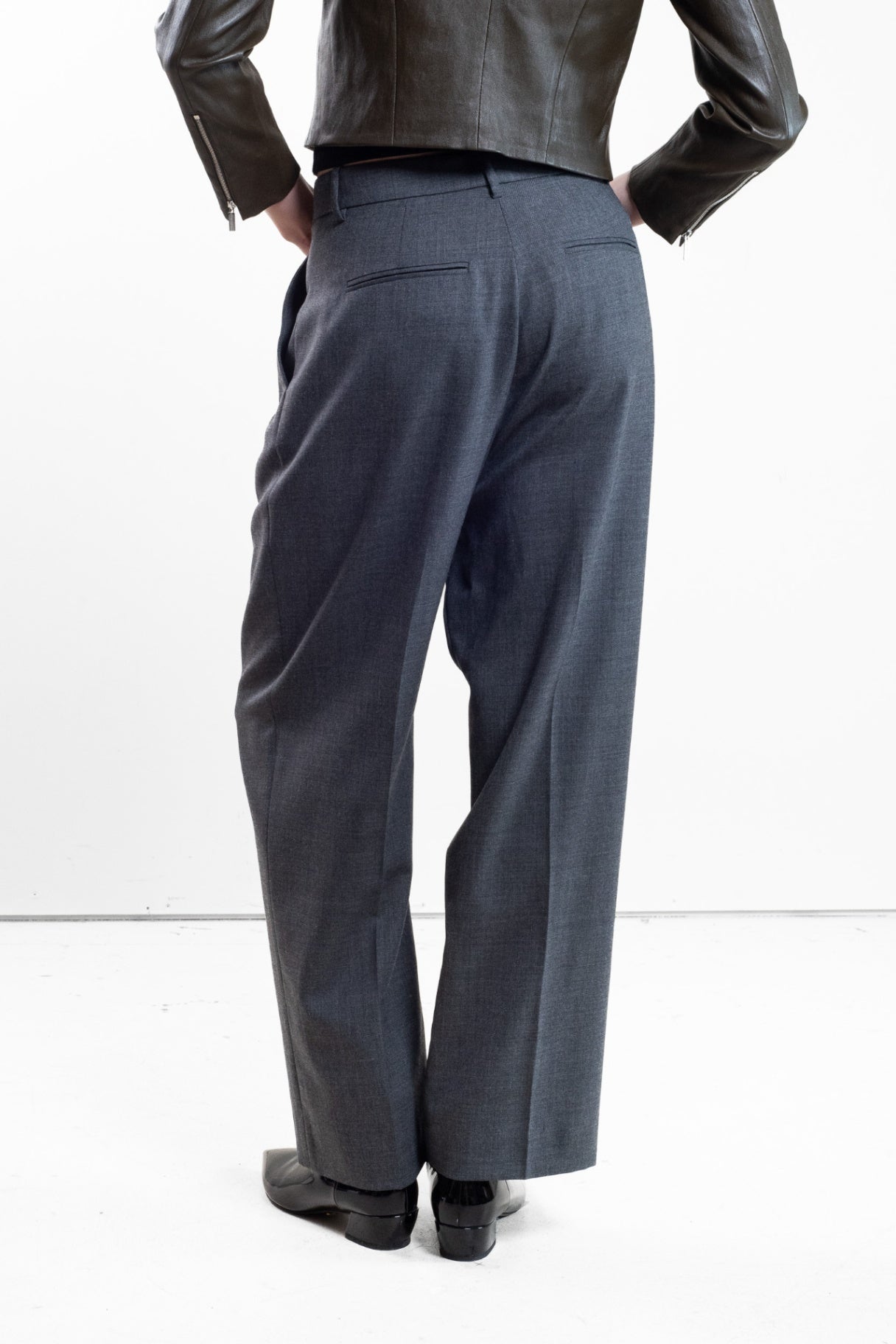 Grey Pleated High-Waisted Trouser
